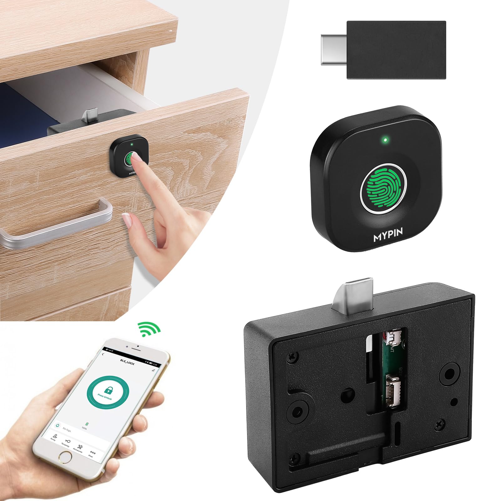MYPIN Bluetooth Fingerprint Cabinet Lock,Smart Biometric Cabinet Lock,Keyless Hidden File Drawer Wardrobe Lock,Child Safety Electric Fingerprint Lock,Diy Wooden Furniture Privacy Lock For Home Office (B09YTT3GJG) Amazon Price History, Amazon Price Tracker