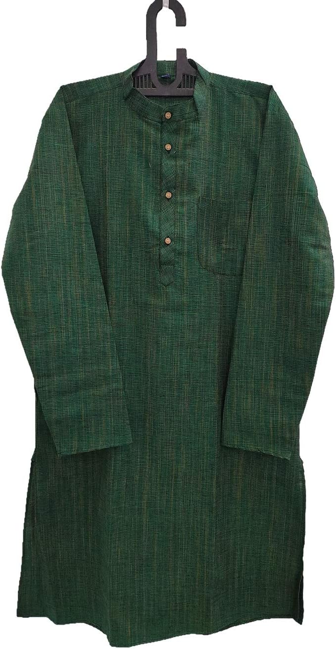 Men's Cotton Regular Textured Long Kurta Full Sleeves - Casual Ethnic Wear�