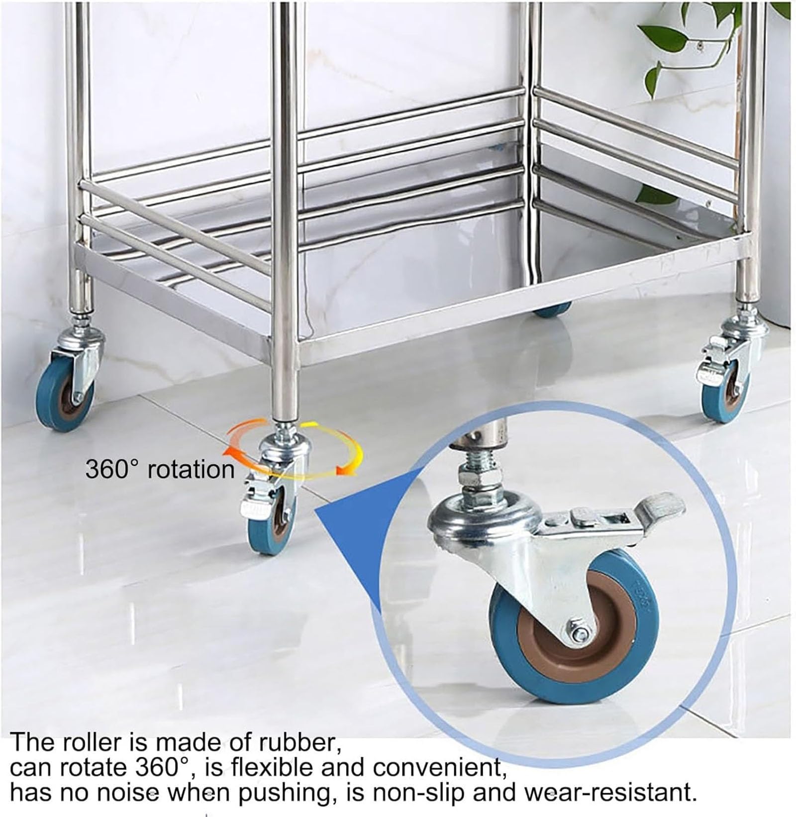 Carro médico, Carro de Laboratorio con Ruedas de Acero Inoxidable de Tres estantes, con Ruedas silenciosas bloqueables de 360° y cajón, Ideal para Laboratorios, clínicas dentales(66 * 44 * 86cm)