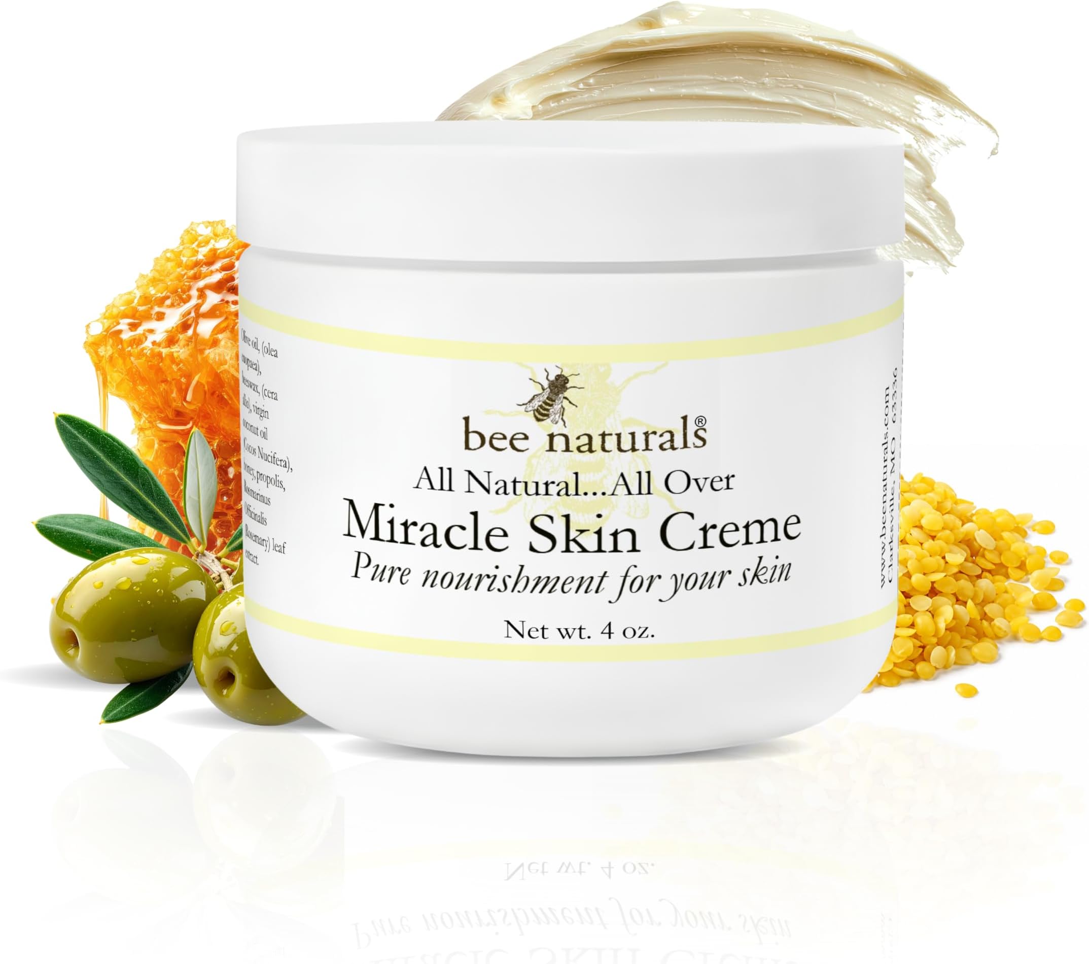 Bee Naturals Miracle Skin Creme - All-Natural Hydrating Cream for Full body - Pure Nourishment with Olive Oil, Beeswax & Coconut Oil - Loved globally for Versatility & Trusted by Generations (4 oz)