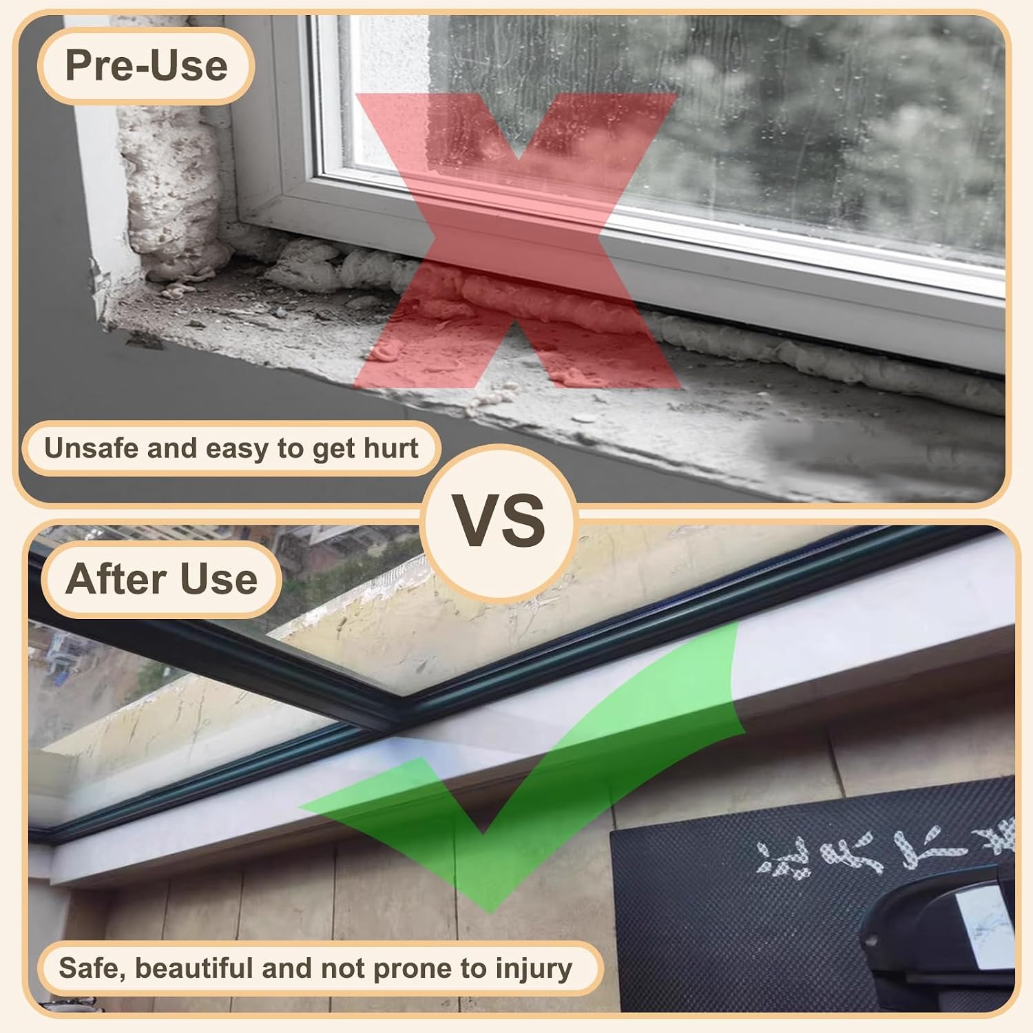Light Yellow Window Sill Cover - 140x10cm Marble Texture Countertop Protector, Tile Finish Indoor Sill Ledge Replacement for Bedroom Bay Windows