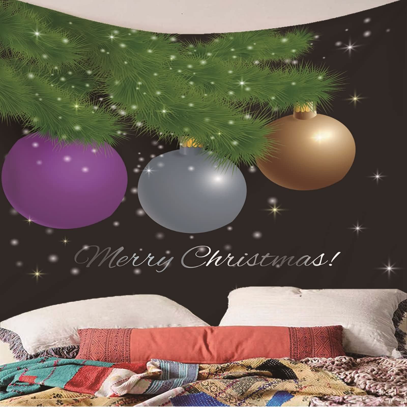 Navidad Tapiz para Playa Tapiz Japones Pared Bola De Pino Luz De Las Estrellas Tapiz Grande Liso Tapiz para Escritorio Púrpura Gris Amarillo Verde Decoración Navideña 260X240Cm