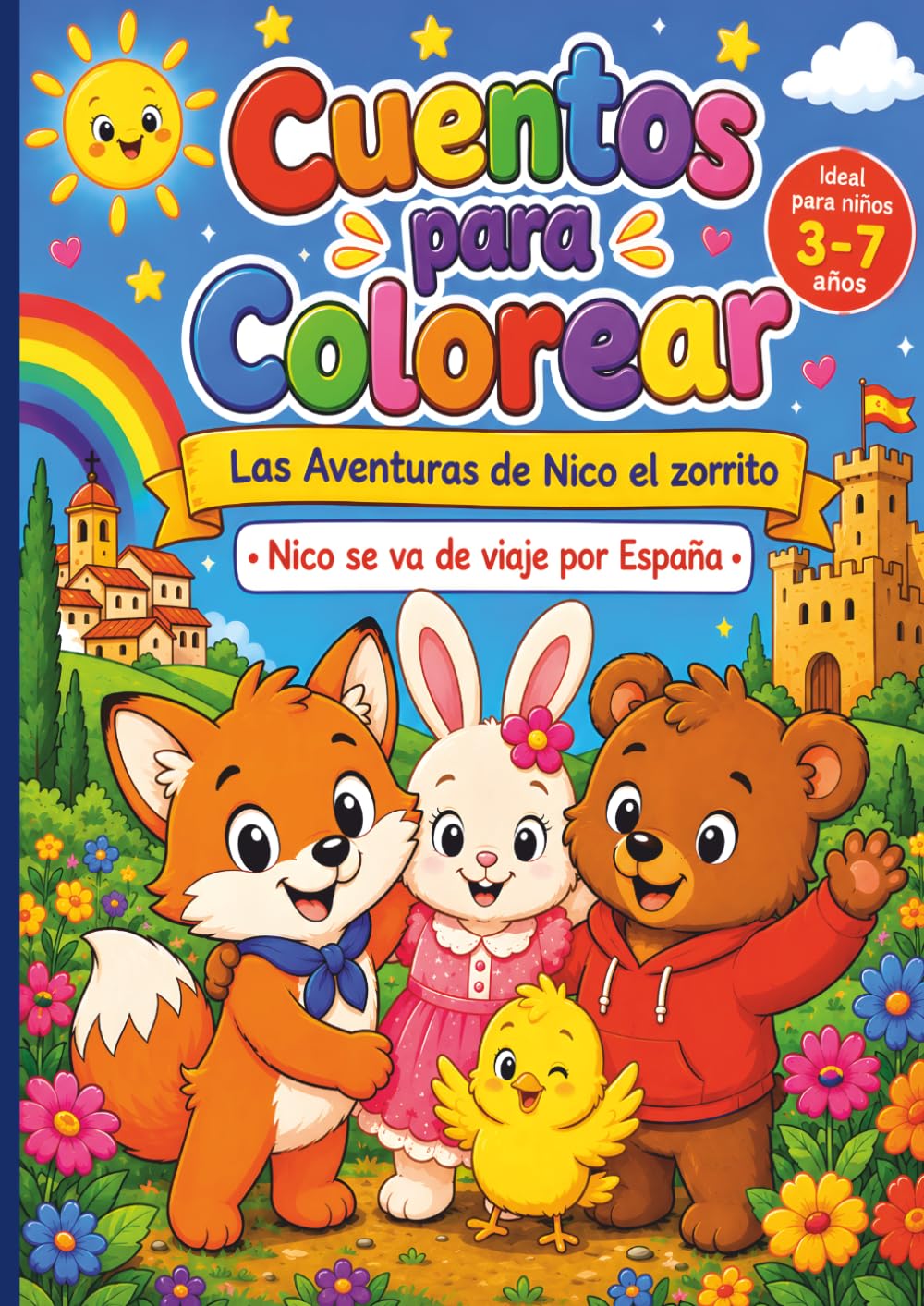 Cuentos para Colorear - Las Aventuras de Nico el Zorrito: Nico viaja a España