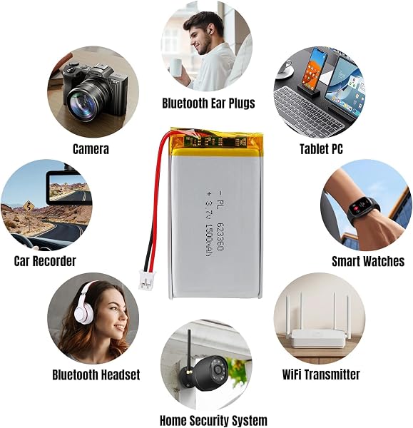 Batterie Lipo 3,7 V, 1500 mAh 623360 Lithium-polymère avec Connexion 2P-PH avec Pas de 2,0 mm - 5