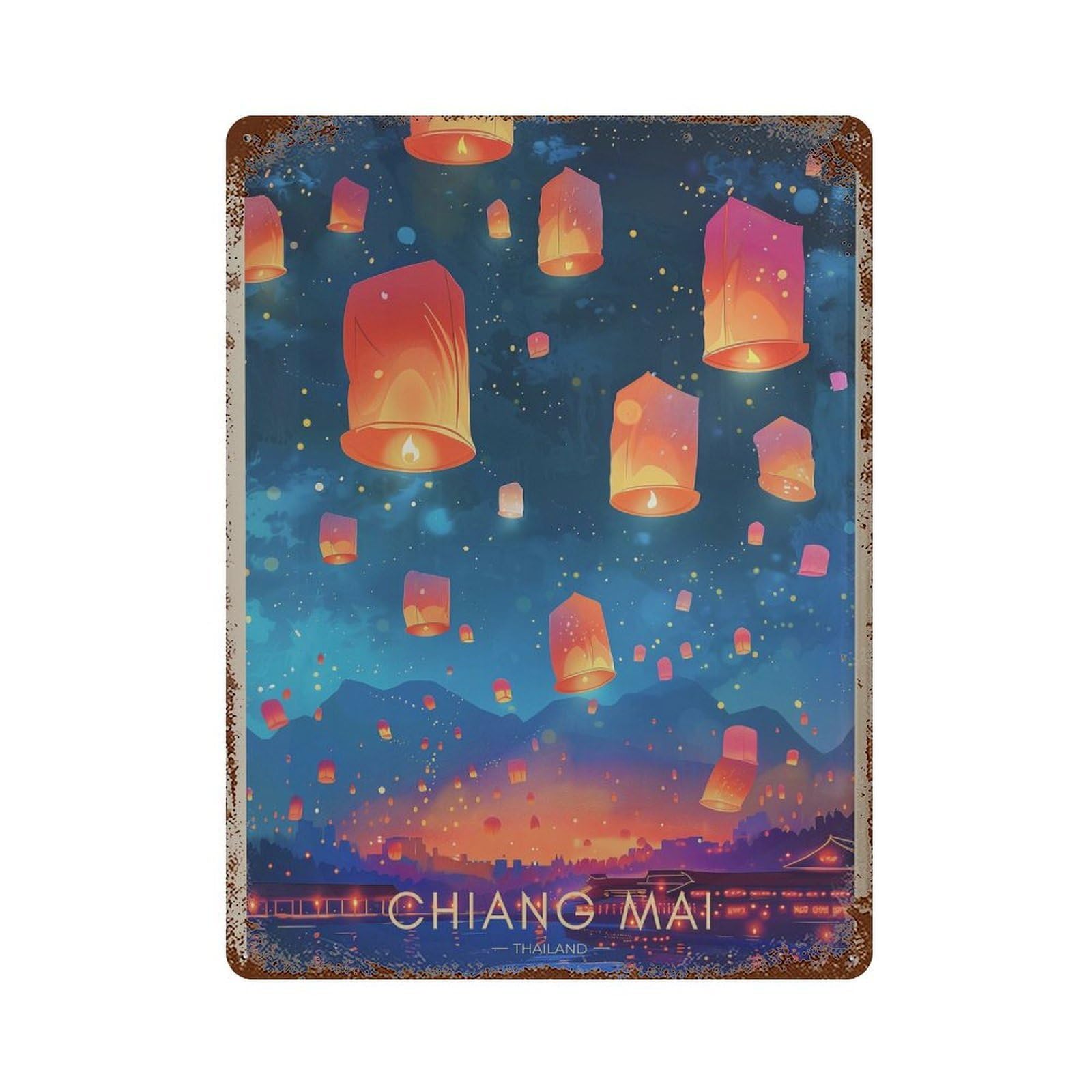 xiaoxiaoshen Chiang Mai Travel Thailand Lantern Festival Wall Decor Art Metal Tin Poster Modern Home Decor Art Home Bar Shop Decorations Vintage Sign 40x30cm