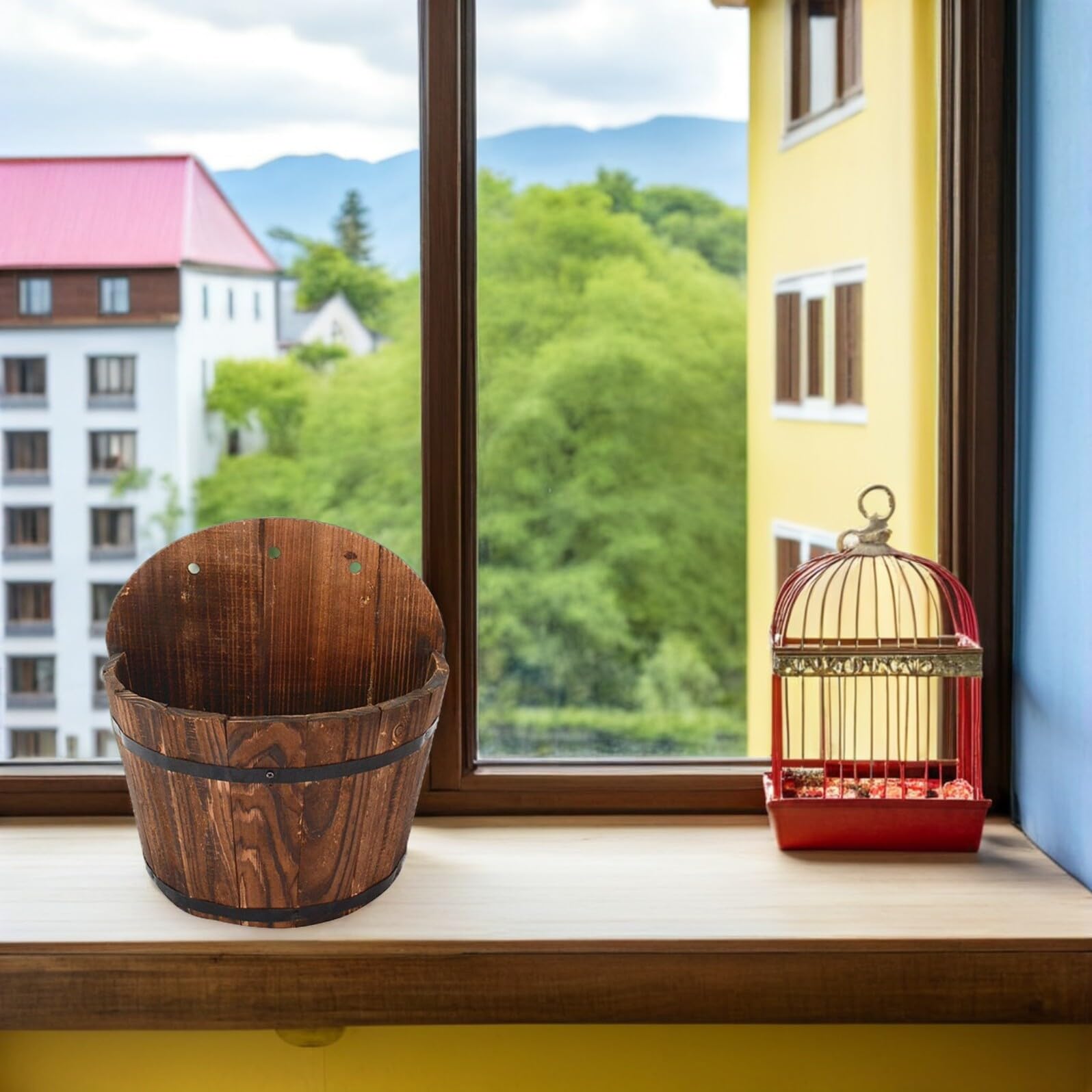 Kleiner Wand-Pflanztopf aus Holz zum Aufhängen von Pflanzen, stabiler Blumentopf für den Außenbereich, Balkon und Garten, ideal für Heim- und Pflanzenliebhaber