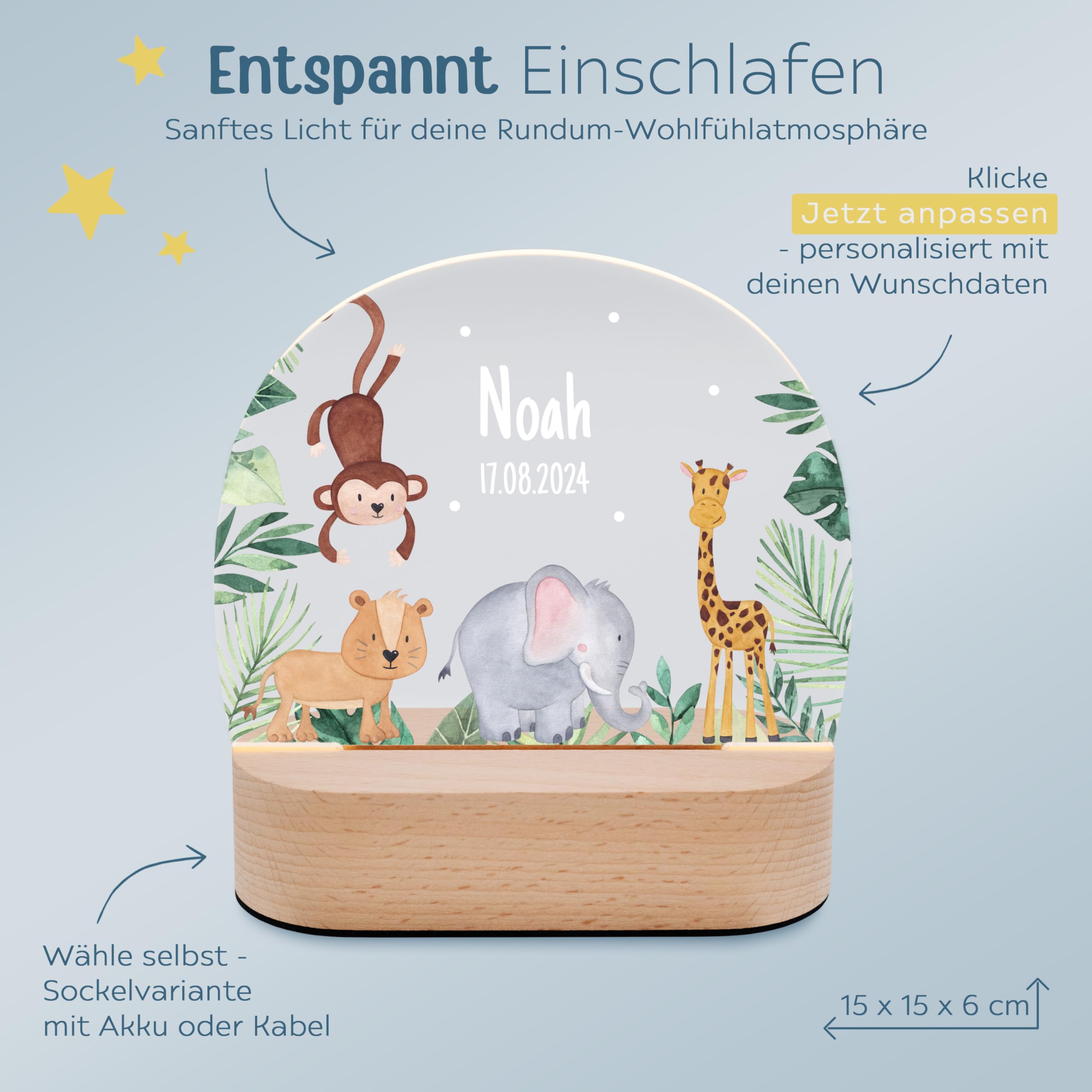 wunderwunsch - Personalisiertes Nachtlicht für Babys - Individuelle Nachttischlampe für Kinder - Personalisierte Geschenke Kinder - Babygeschenk - Geschenk zur Geburt