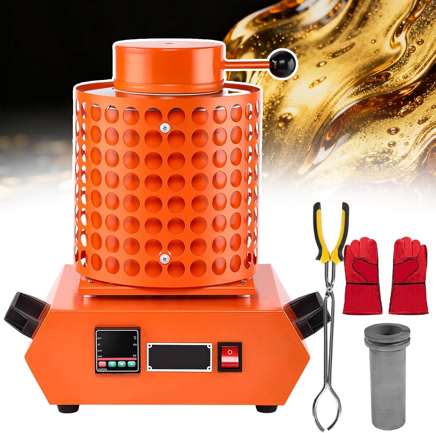 Digital Gold Melting Furnace Kit, Gold Melting Furnace - 2000w 1150°C Fast Heating, Pid Smart Temperature Control, for Melting Scrap Gold, Silver, Copper, Aluminum orange-3kg