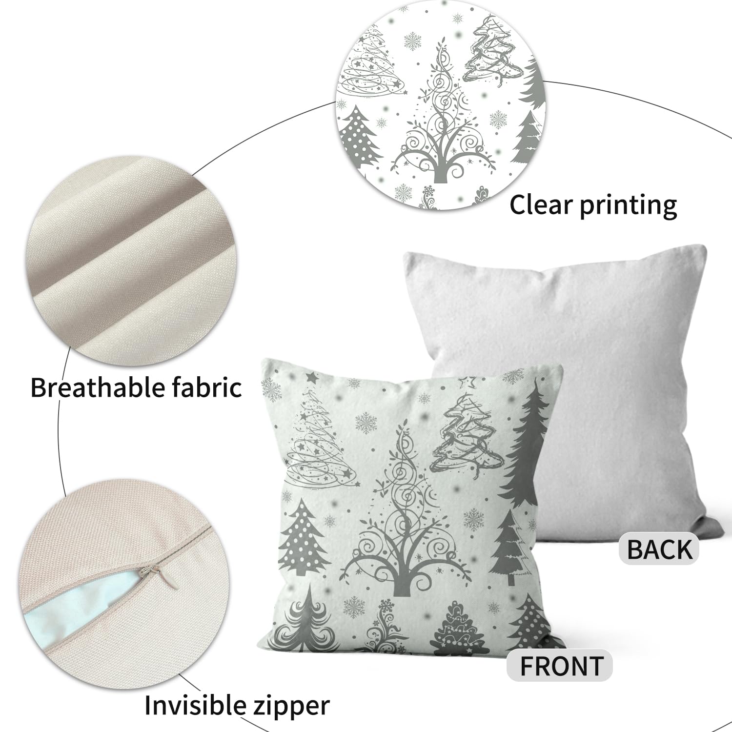 ZWJD Housse De Coussin Noël 40 X 40 Lot De 4 Housses De Coussin Décoratives En Lin Pour Décoration De Noël, Canapé, Chambre à Coucher, Canapé, Housse De Coussin 40 X 40