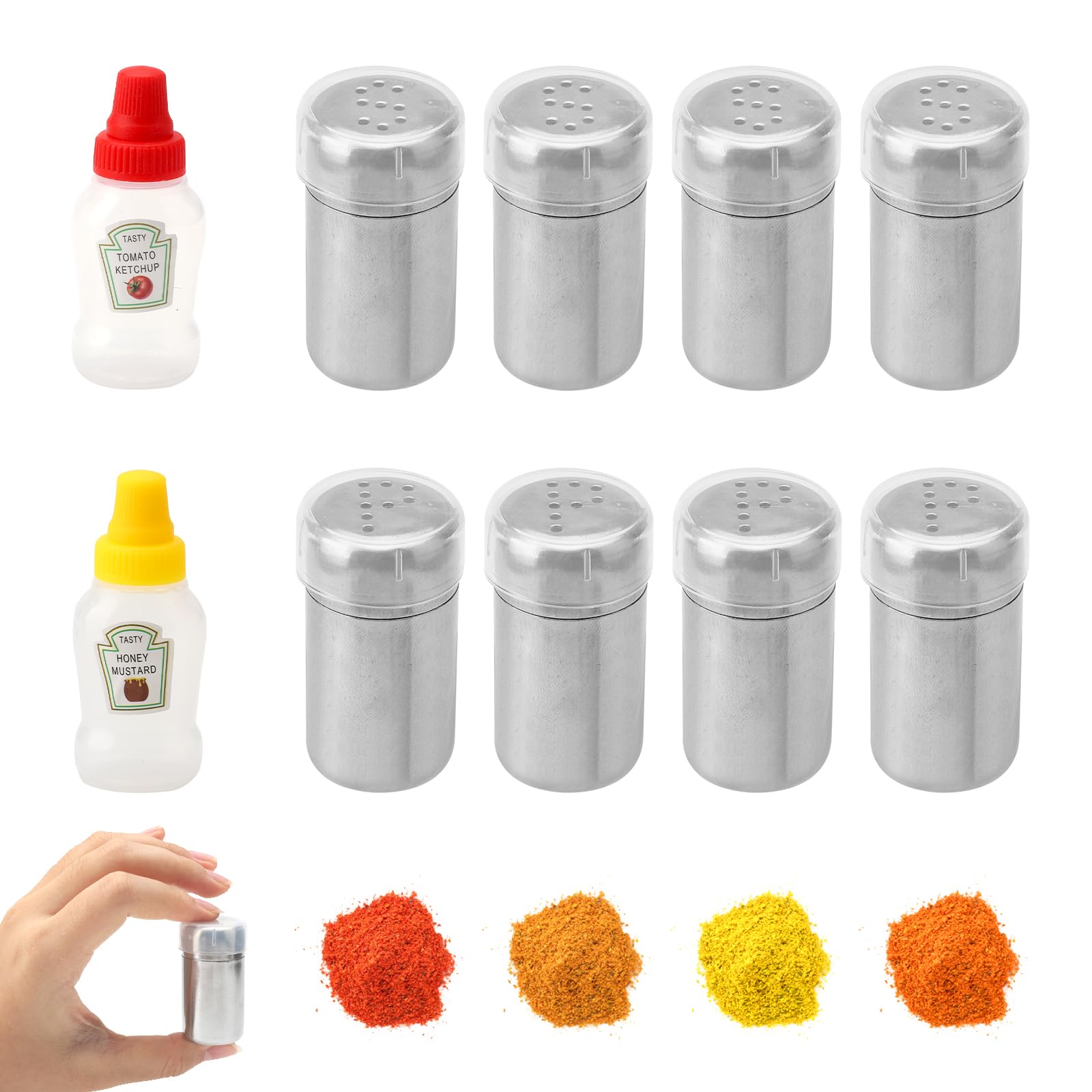 8 Stück Mini Salzstreuer, Salz und Pfeffer Streuer Set, 5ml Gewürzflasche Salzstreuer mini, Edelstahl Pfefferglas mit Deckel S/P-förmigen Löchern für Unterwegs, Camping, Bento Box, Outdoor-Grill
