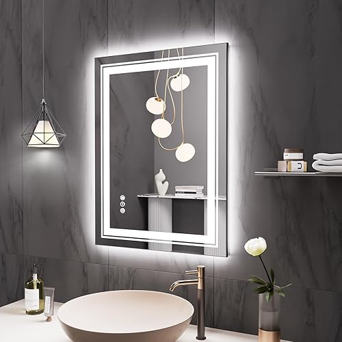Miniatura 8 de Espejo LED de baño, 40 x 30 pulgadas con luz frontal y retroiluminada, antivaho, espejo de tocador de baño para pared, función de memoria, regulable
