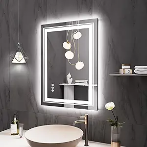 32" x 24" LED Bathroom Mirror with Lights, Front and Backlit Mirror, Anti-Fog Lighted Vanity Mirror, Stepless Dimmable, 3 Colors LED Mirror (Horizontal/Vertical)