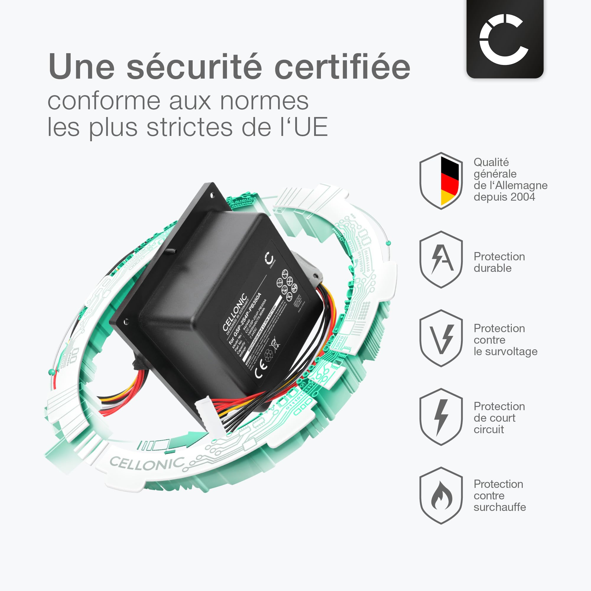 CELLONIC 1x Batterie pour Enceinte Compatible avec JBL PartyBox 310, GSP-2S4P-PB350A - (10400mAh, 7.4V)