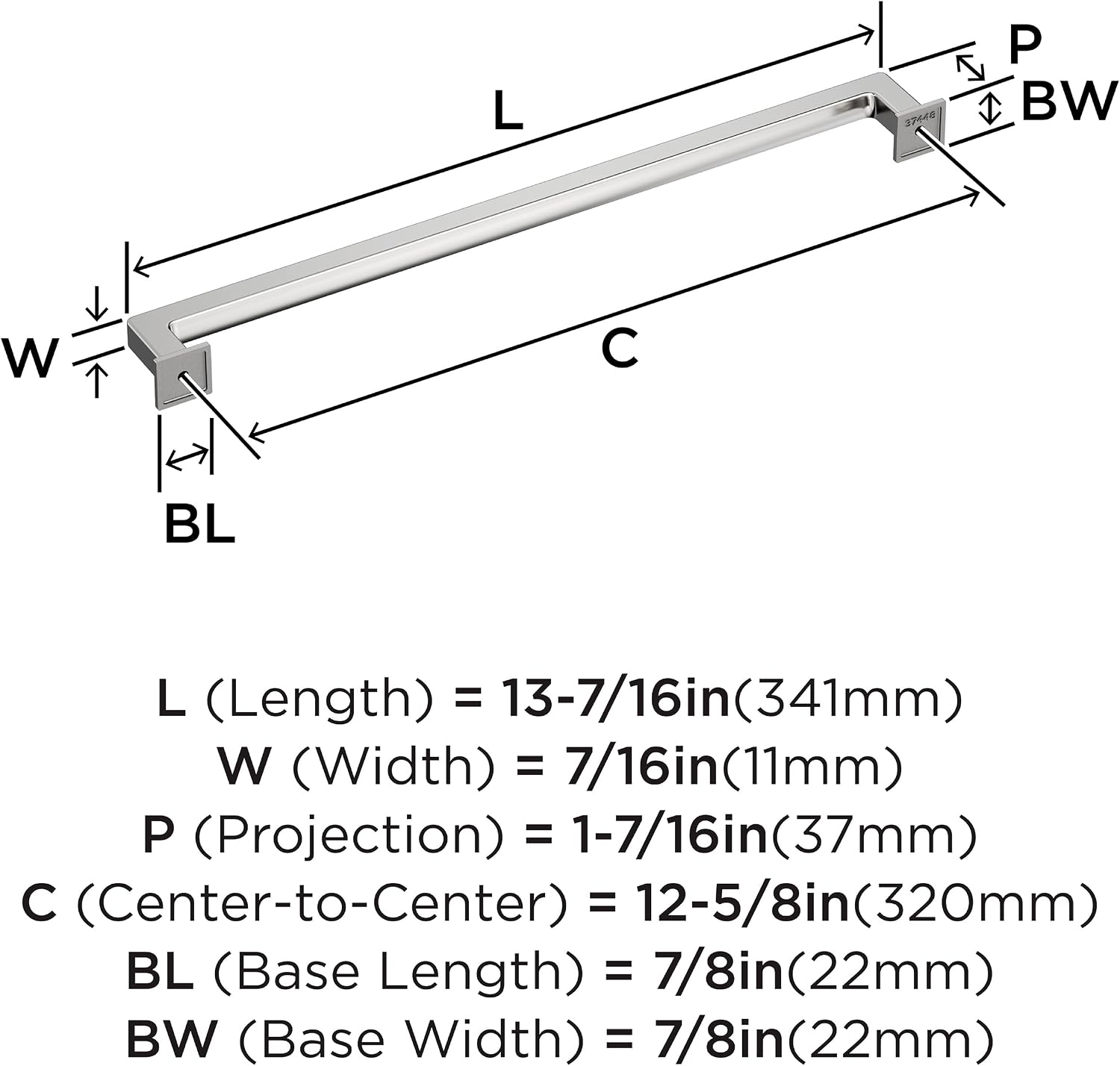 Amerock Lintel 12-5/8 inch (320mm) Center-to-Center Polished Chrome Cabinet Pull, BP3744826