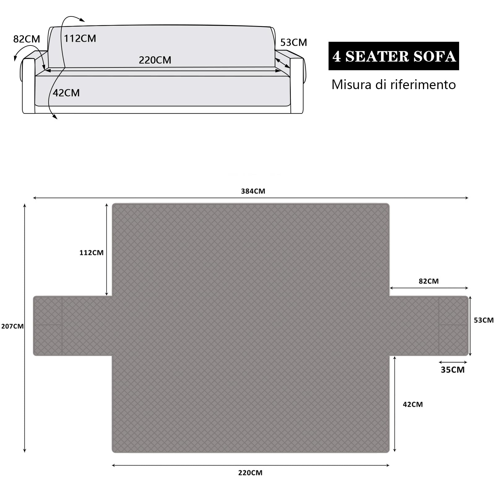 Funda de Sofa 4 Plazas 220 cm Impermeable, Fundas de Sofa Anti Gatos con Brazos, Protector Sofa Universal Reversible, Gris Claro