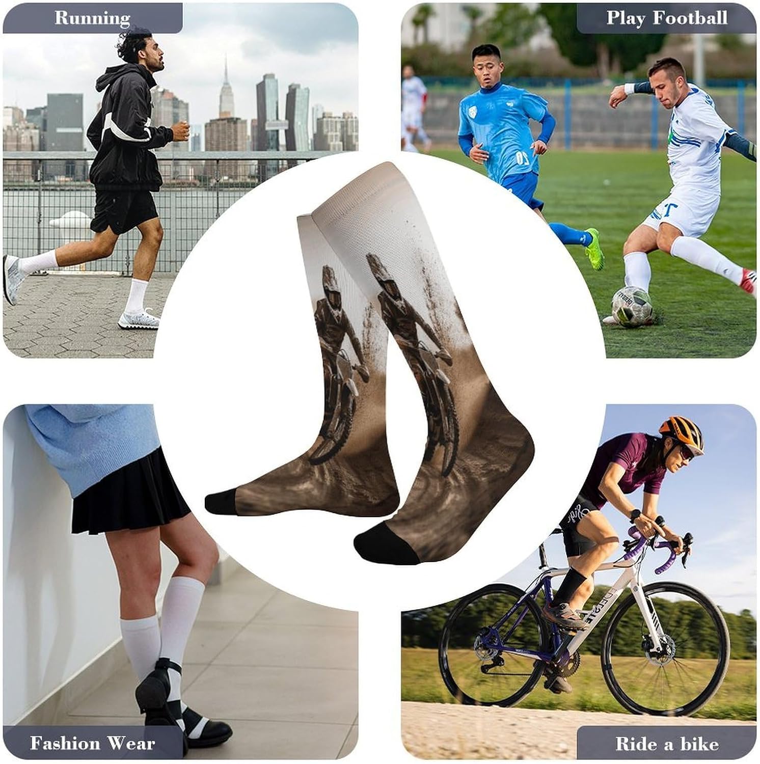Motocross Compression Sock Circulation Support Socks Lightweight Knee High Tube Sock Over-The-Calf Sock for Adult
