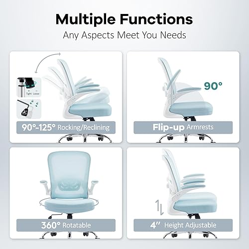 Miniatura 5 de Silla de oficina, silla de escritorio ergonómica de malla con soporte lumbar ajustable, silla de computadora con reposabrazos abatibles, sillas