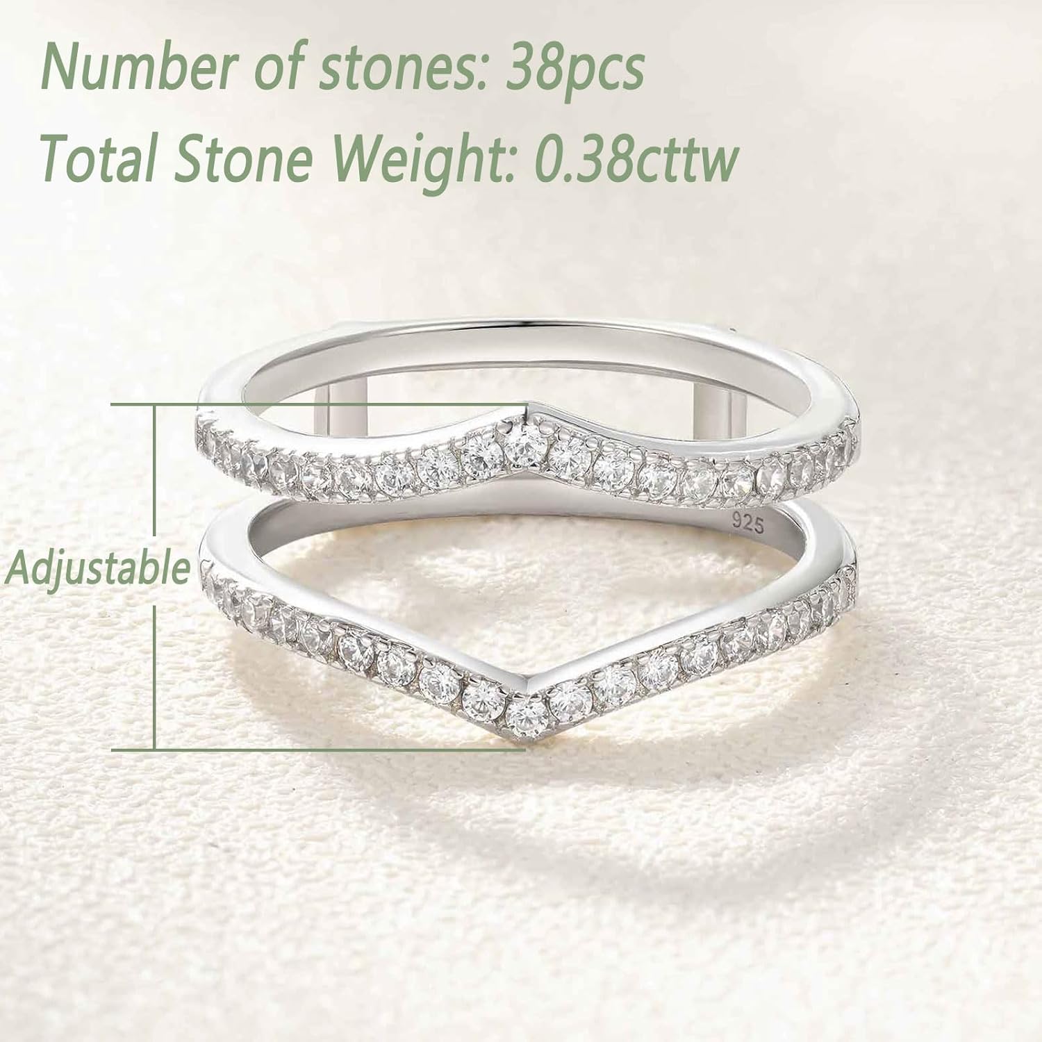 Wuziwen Cubic Zirconia Curved Wedding Bands for Women Ring Enhancer Guard for Engagement Rings 925 Sterling Silver Size 5-10 - Image 5