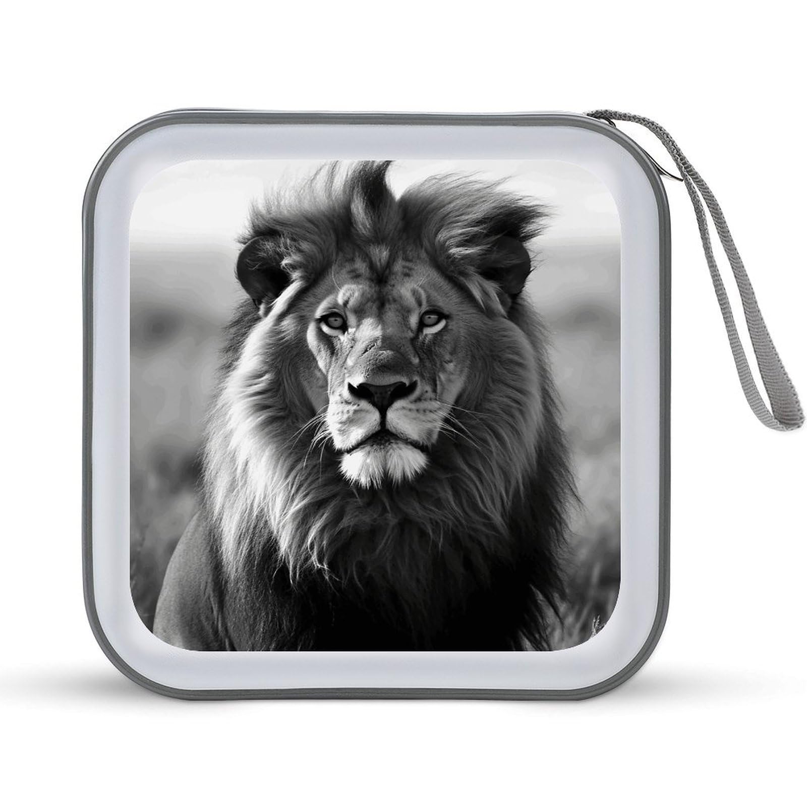 FekiLoot African Lion Black And White CD Case 40 Capacity DVD Case Holder Hard Plastic DVD Disc Storage Binder for Car Portable Zipper Disc Storage Organizer Wallet Bag for Home Travel