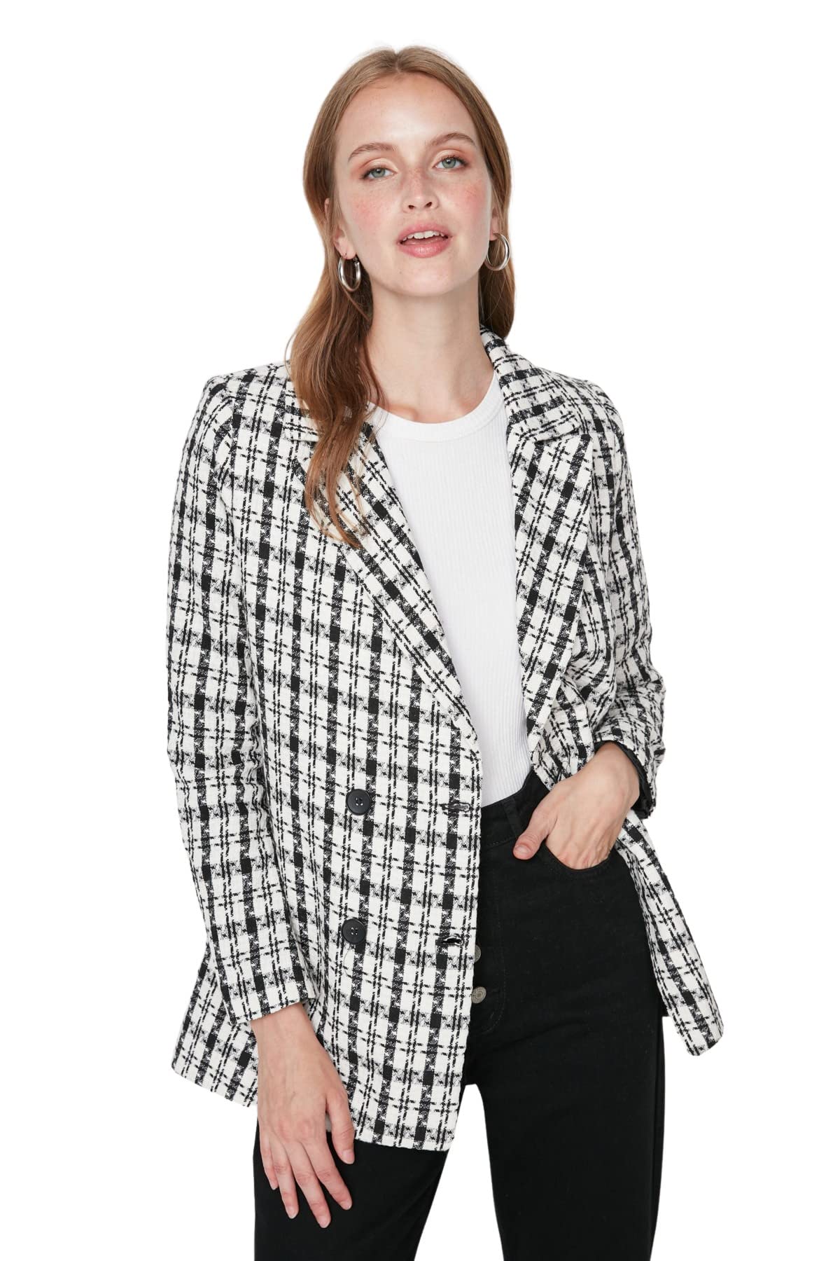Trendyol Women Regular fit Double-Breasted Lapel Collar Woven Blazer Black