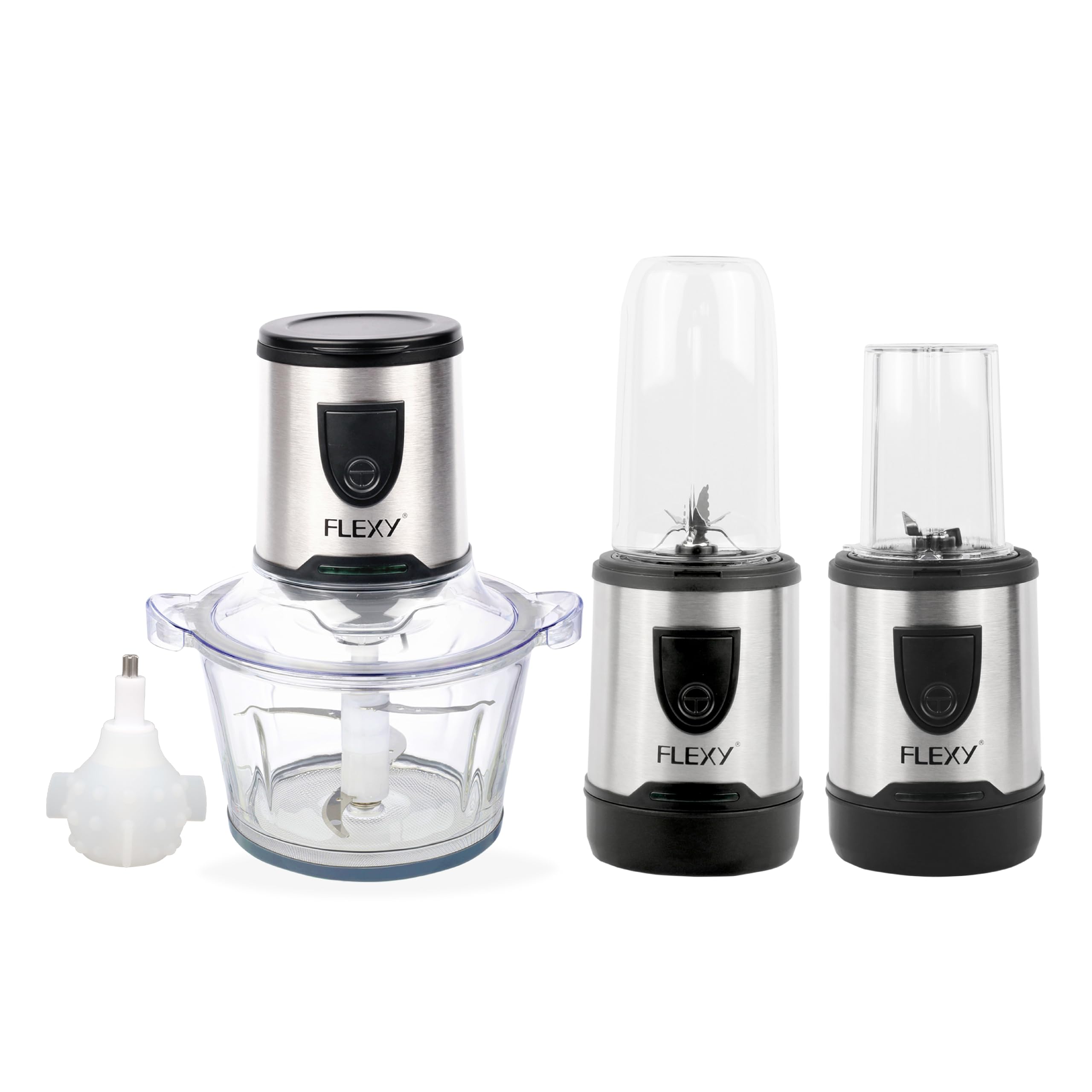 Food Processor Electric - 4-in-1 Chopper, Mincer, Blender | 500W max, 1.2L Glass Jar, 400ML Blender, 30g Grinding Cup, Garlic Peeler | BPA-Free