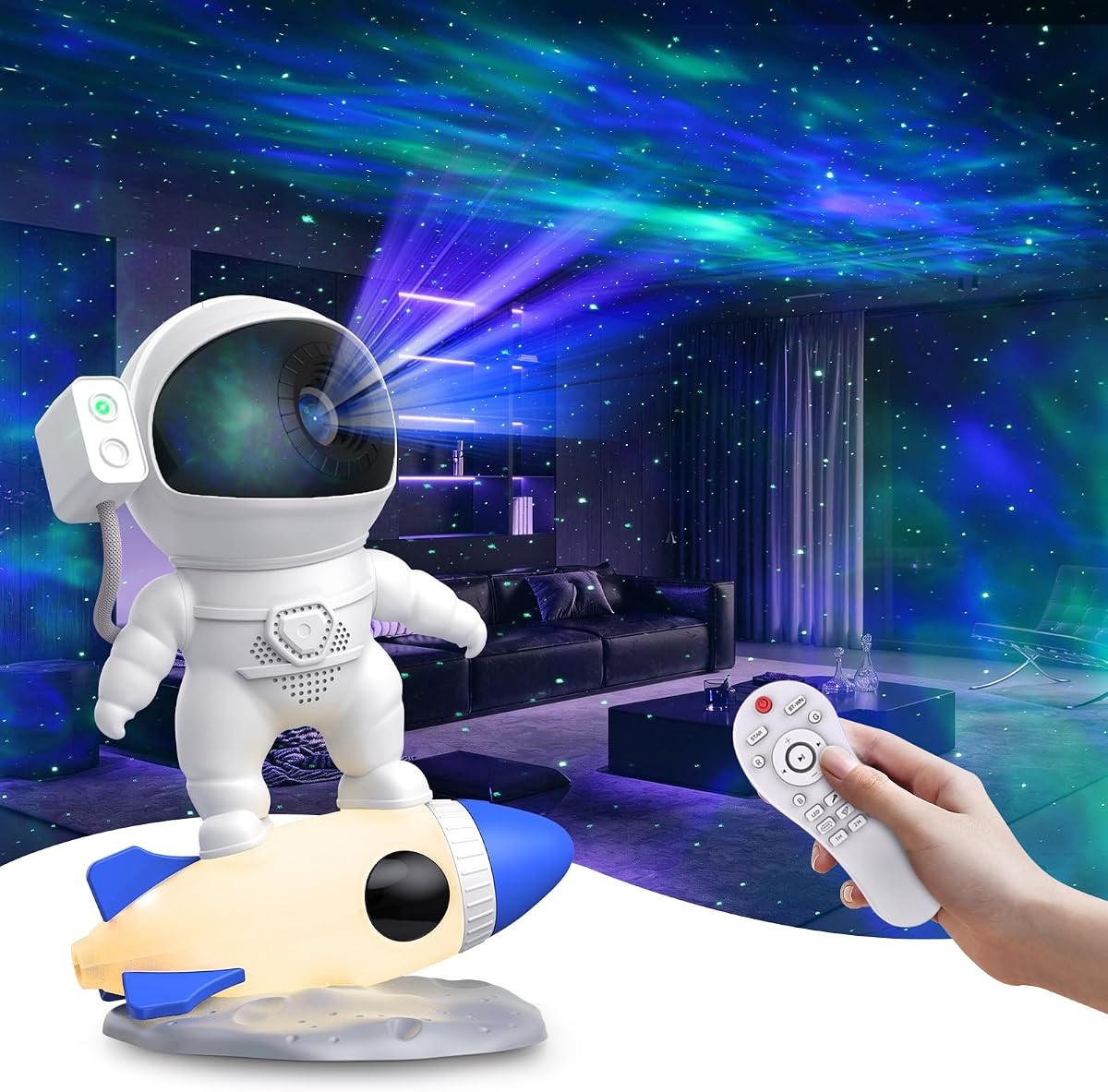Proyector de galaxia astronauta luz nocturna con lámpara de cohete | Proyector espacial de estrellas, proyector de luz LED de nebulosa estrellada para techo, temporizador, aplicación y control remoto, decoración de habitación para niños