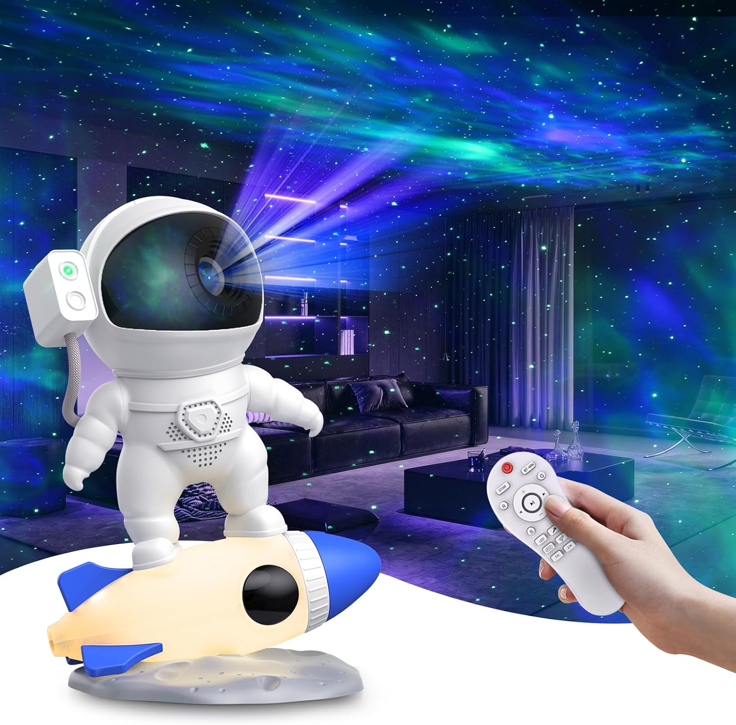 FlyEagle Astronaut Galaxy Projector Night Light with Rocket Lamp