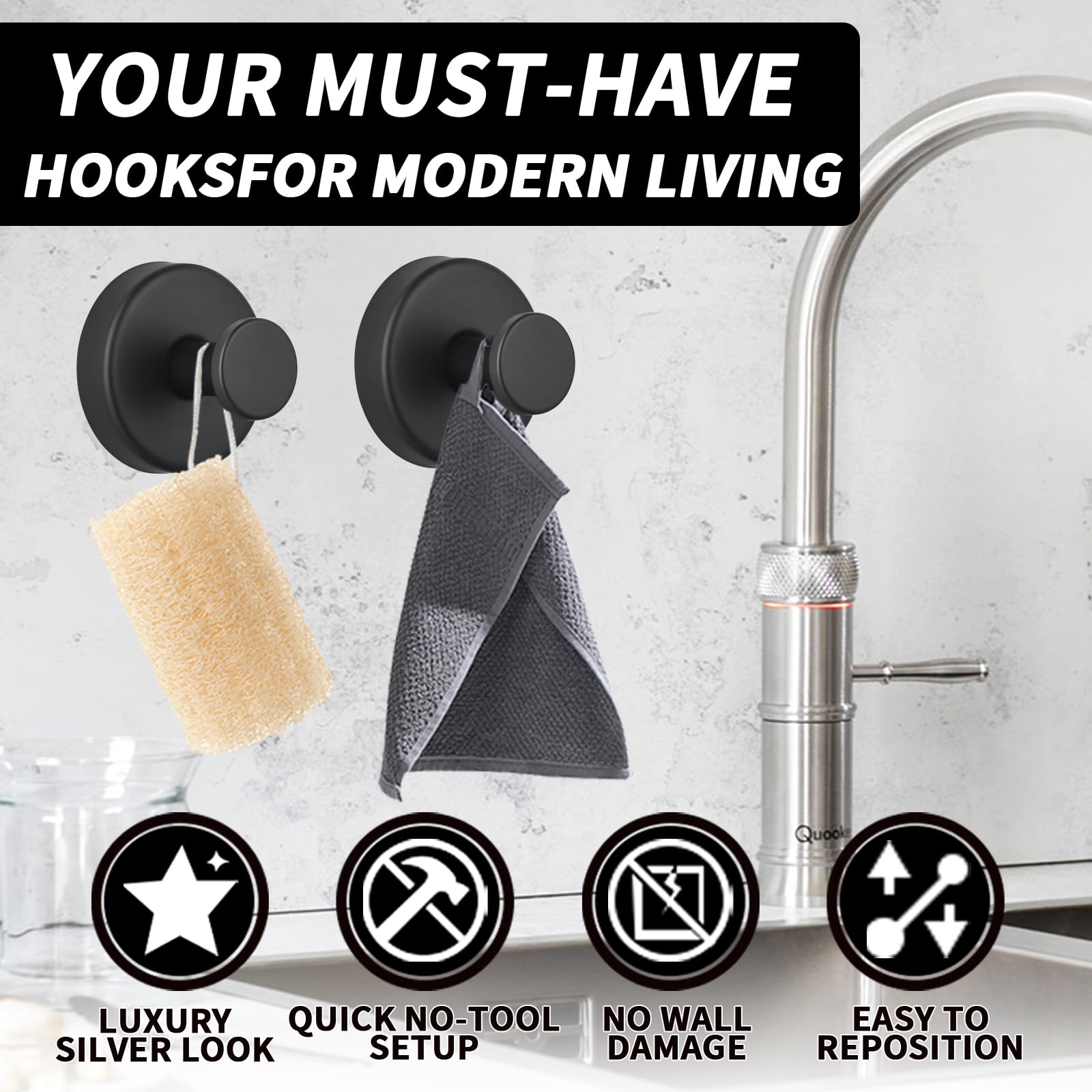 Eolax Suction Cup Hooks for Shower/Bathroom Heavy Duty Removable for Towels Robes, Loofah - Image 3