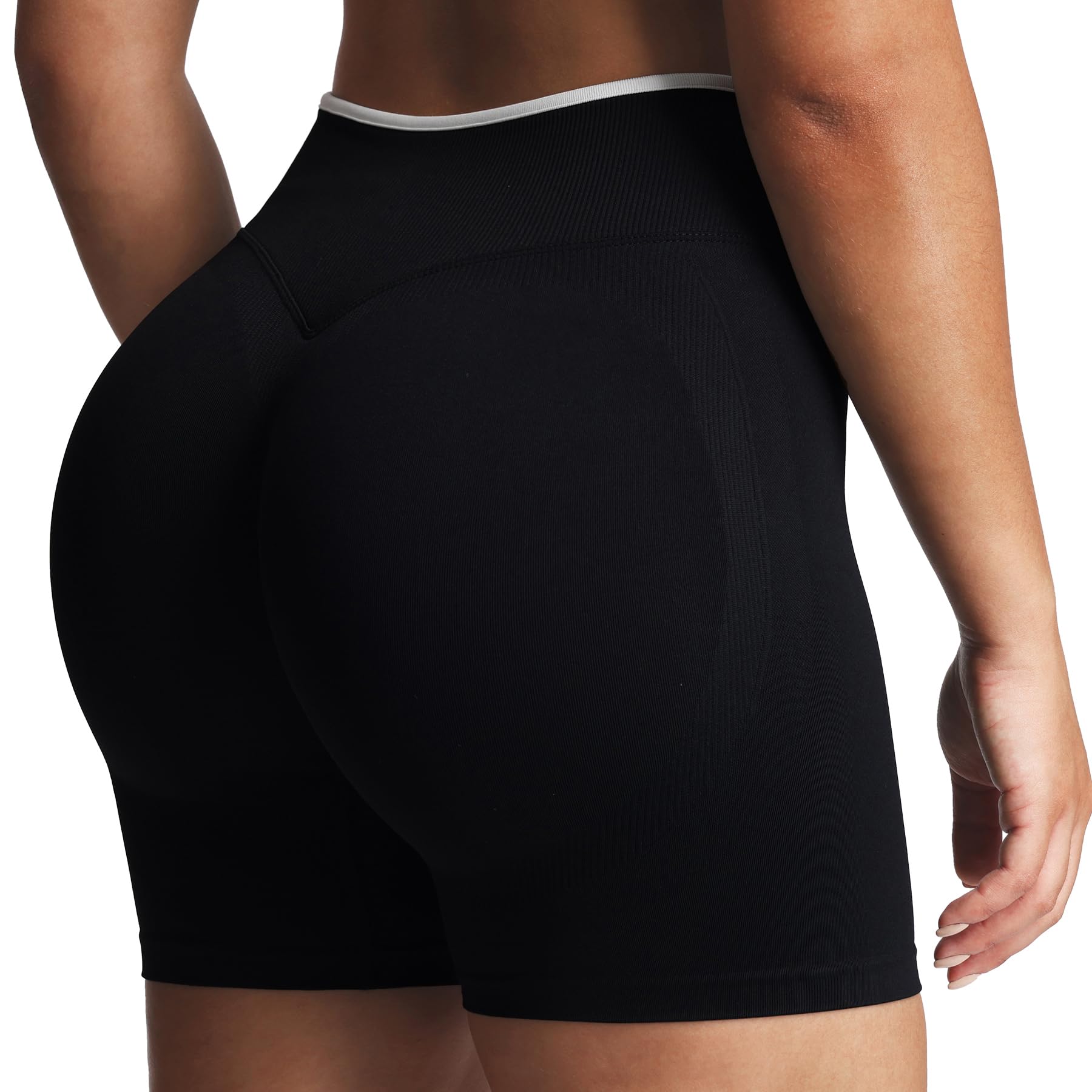 aoxjox Women‘s Lexi Lined Seamless Workout Biker Shorts High Waisted Color Block Hidden Scrunch Athletic Yoga Short 5.5"-picture-14