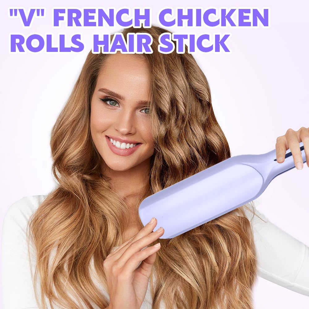 Welleneisen Für Haare, 32mm Lockenstab Große Locken, French Wave Lockenstab, 5 Einstellbare Temperaturen, V Förmiger Welleneisen Große Wellen, Mermaid Hair Waver, für Lange/Kurze Haare (Lila)