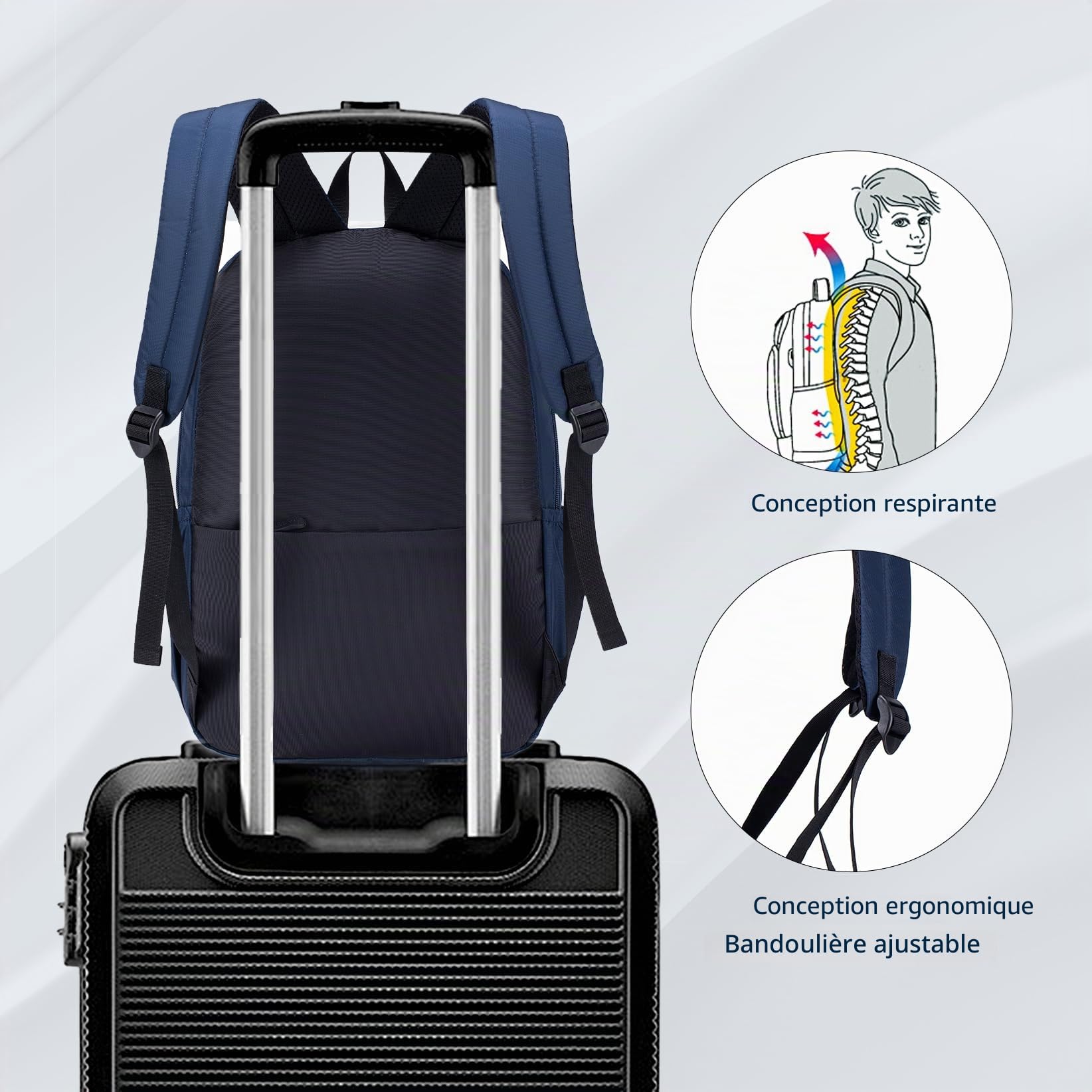 40x30x15cm Air France British Airways Wizzair Sac a Dos Voyage Bagage Cabine Avion Vueling sous Le Siege, Imperméable Nylon Sac à Dos Ordinateur Portable 14 Pouces pour Femme Homme