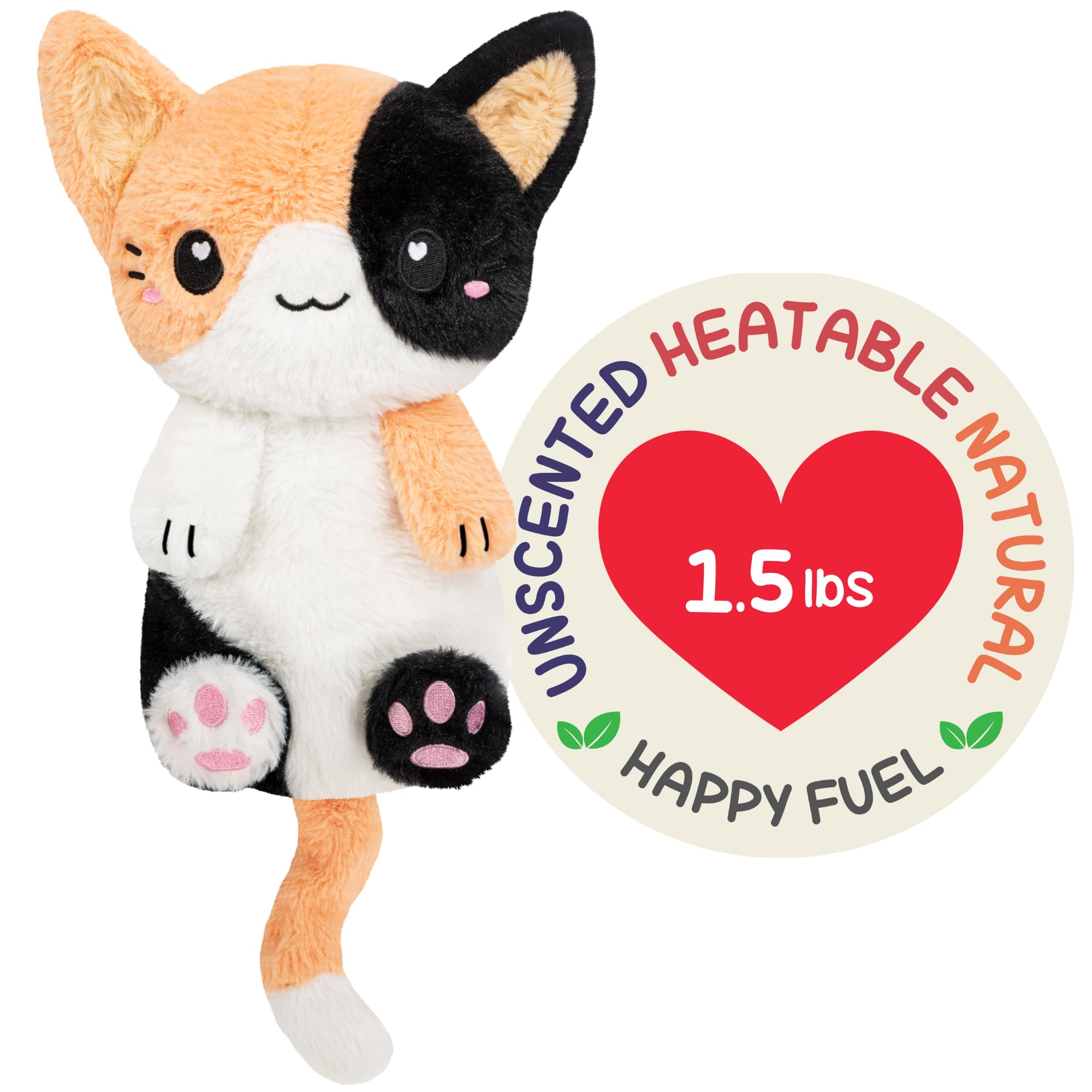 Calico Cat Microwavable 1.5 lbs Unscented Heating Pad for Women and Kids- Cute Soft Cozy Pillow Plush Heatable Warm Stuffed Animals - Kawaii Hot and Cold Plushie - Calico Cat Gifts for Girls and Women