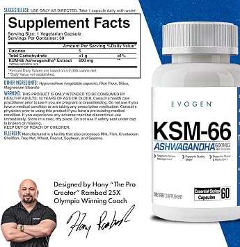 Evogen KSM-66 Ashwagandha 600mg | 60 Capules | Stress Relief, Sleep Aid, Focus Support | Premium Ashwagandha Capsules
