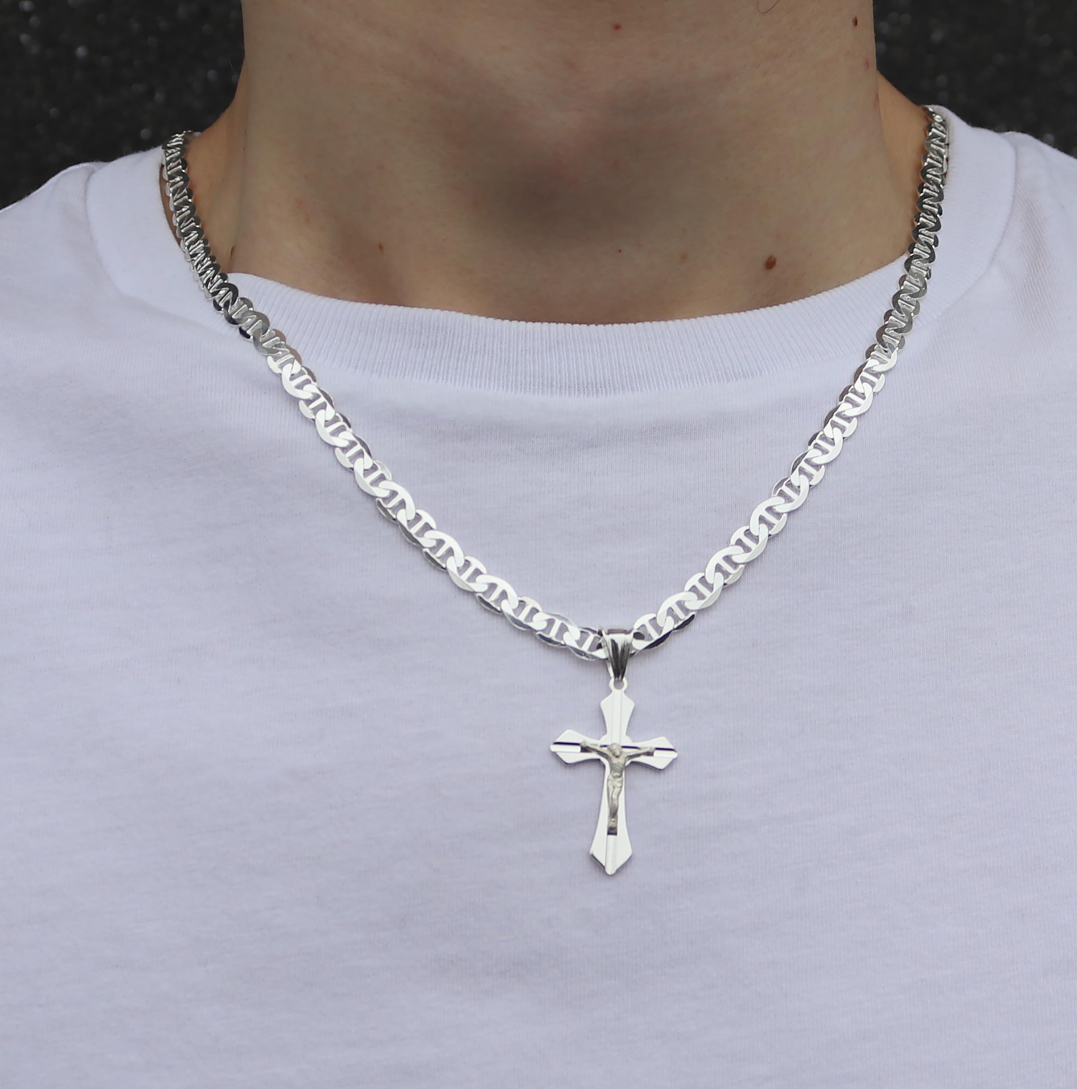Collana da uomo a forma di croce – argento 925, 50 cm, catena bizantina – Gioielli di qualità italiana
