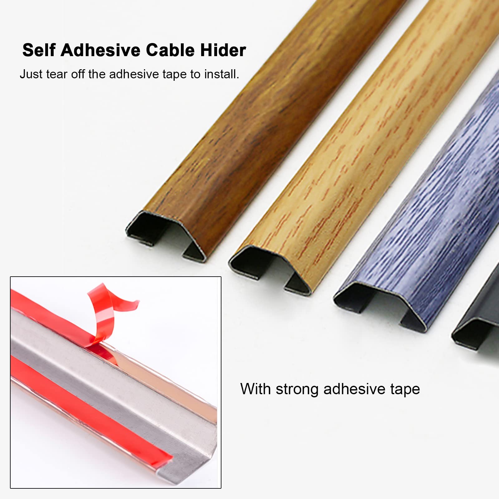 Kabelmanagement-Raceways – selbstklebendes Metall-Kabelversteck-Set für Zuhause und Büro – schlankes Holzmaserung-Design für 2 Kabel