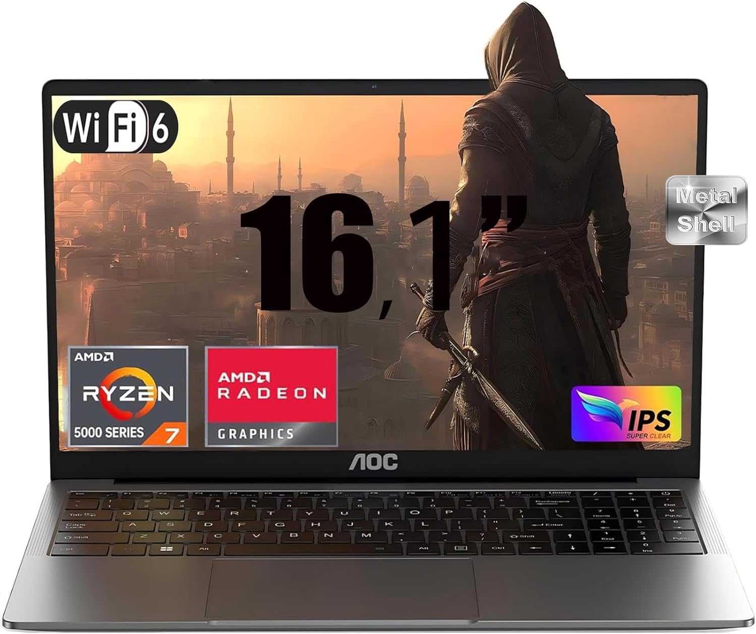 AOC PC Gaming Portatile, AMD Ryzen 7 5700U(Fino a 4.3Ghz), 16GB RAM 512GB SSD (Supporto 4 TB), Radeon Vega 8 PC Portatile,16,1 Pollici Computer Portatile,WiFi 6,Tastiera Retroilluminata,Type-C,HDMI 16,1 Pollice Grigio Elegante - Immagine 1