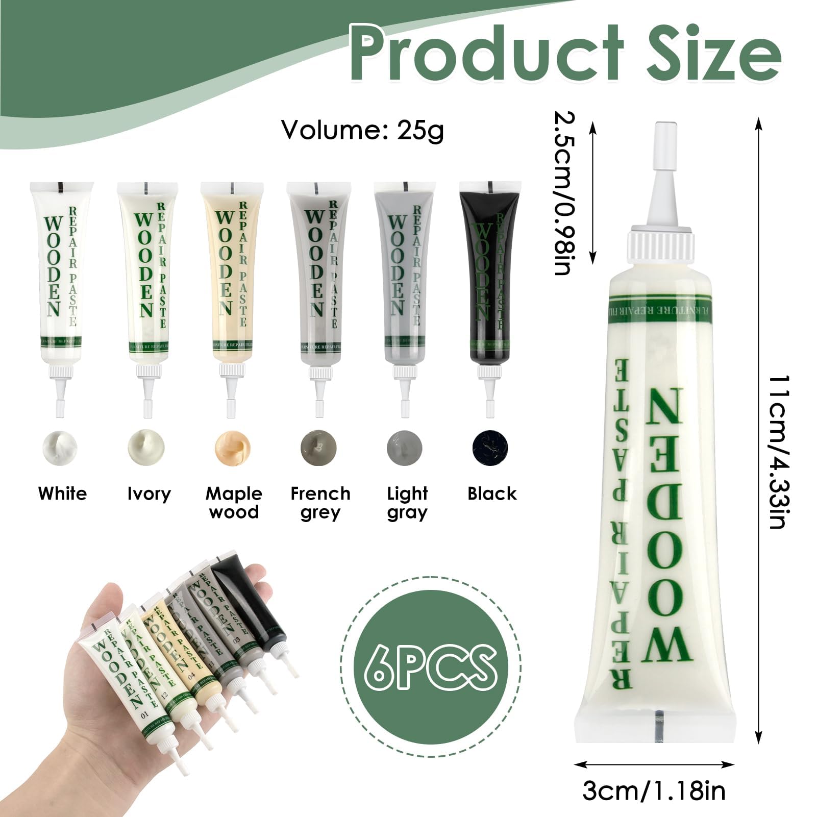 Wood Furniture Repair Kit, 6Pcs Laminate Floor Repair Kit, White, Black, Lvory, Maple Wood, French Grey, Light Grey - Image 2