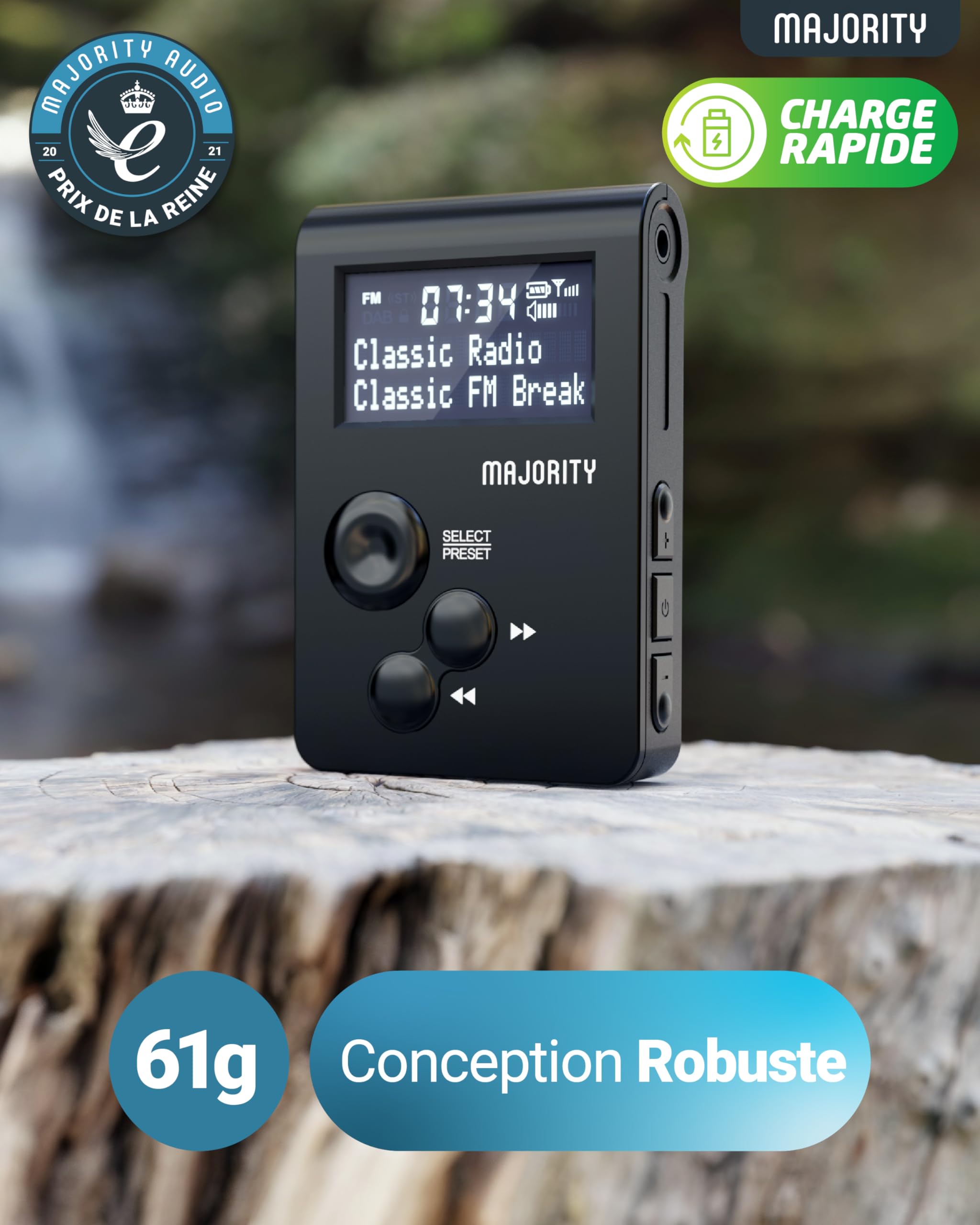 Mini Radio FM avec Clip Sport et Boutons Verrouillables | Radio Portable De Poche Dab/Dab+ Digitale | Chargement USB et Écouteurs Inclus | MAJORITY Petersfield Go