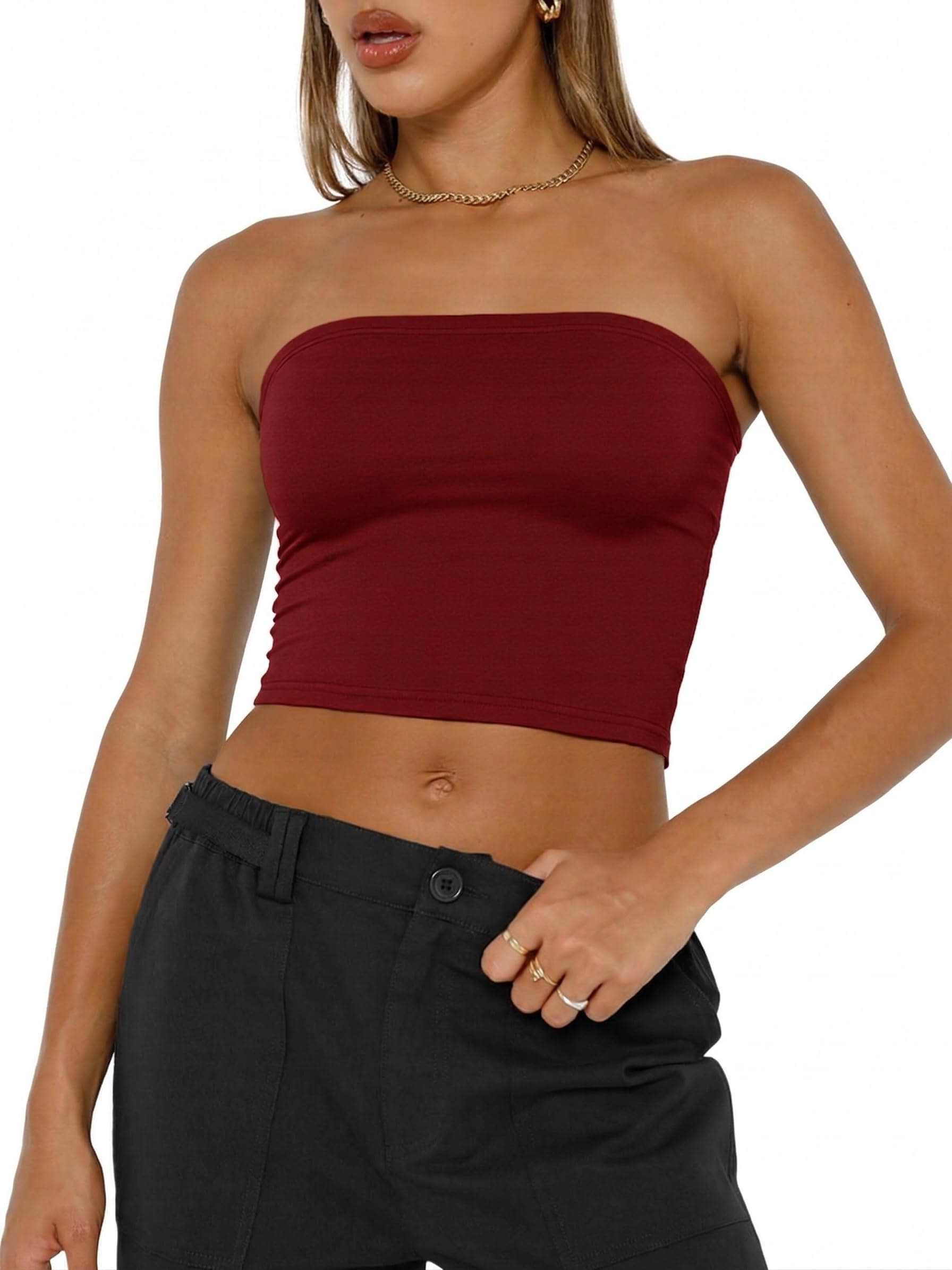 Cicy Bell Damen Schulterfrei Tube Tops Y2K Bandeau Top Sommer Crop Camisole Sexy Ärmelloses Trägerloses Tanktop