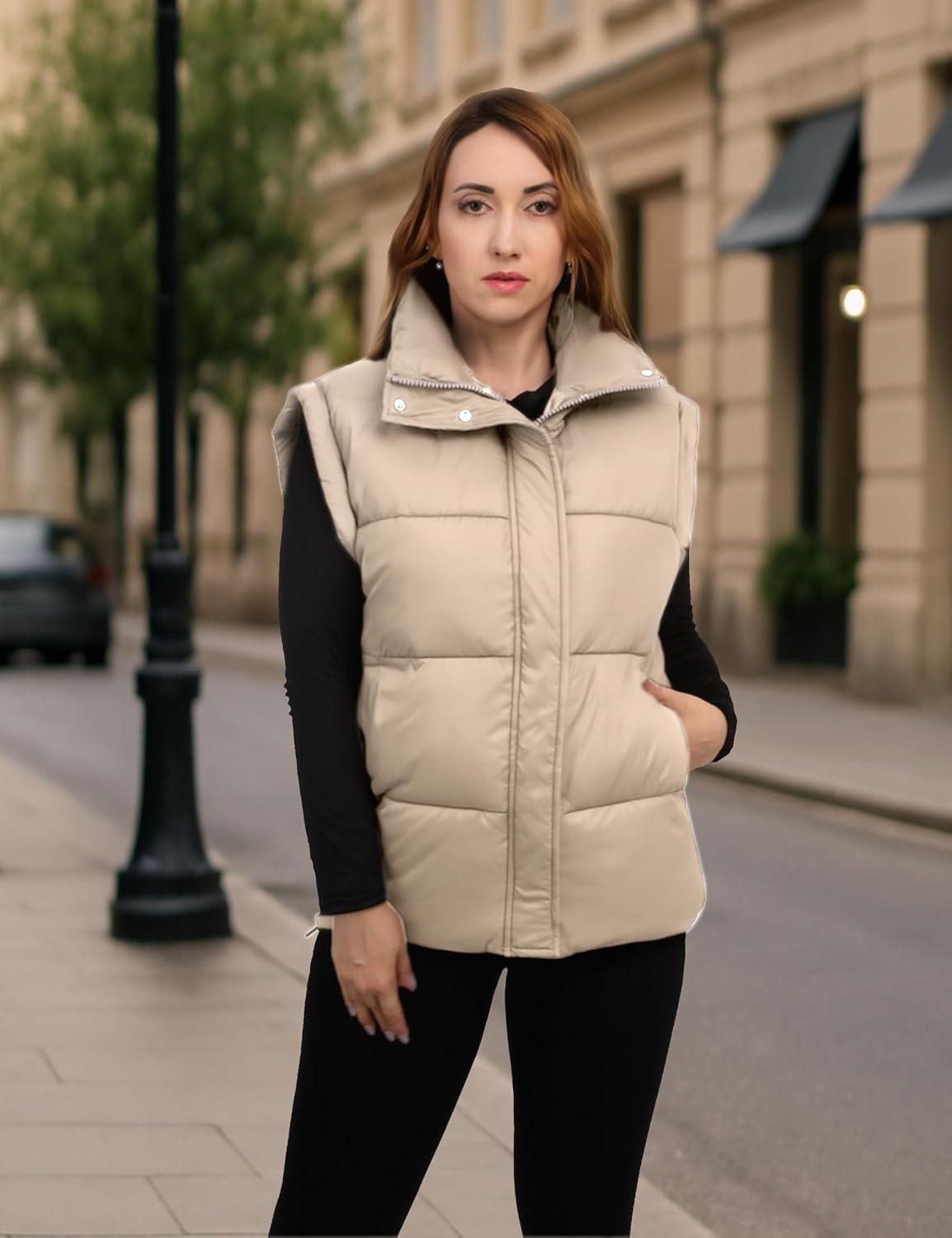 Womens Oversized Quilted Vest Bubble Stand Collar Sleeveless Zip up Puffer Vest Warm Padded Jacket Coat - Image 2