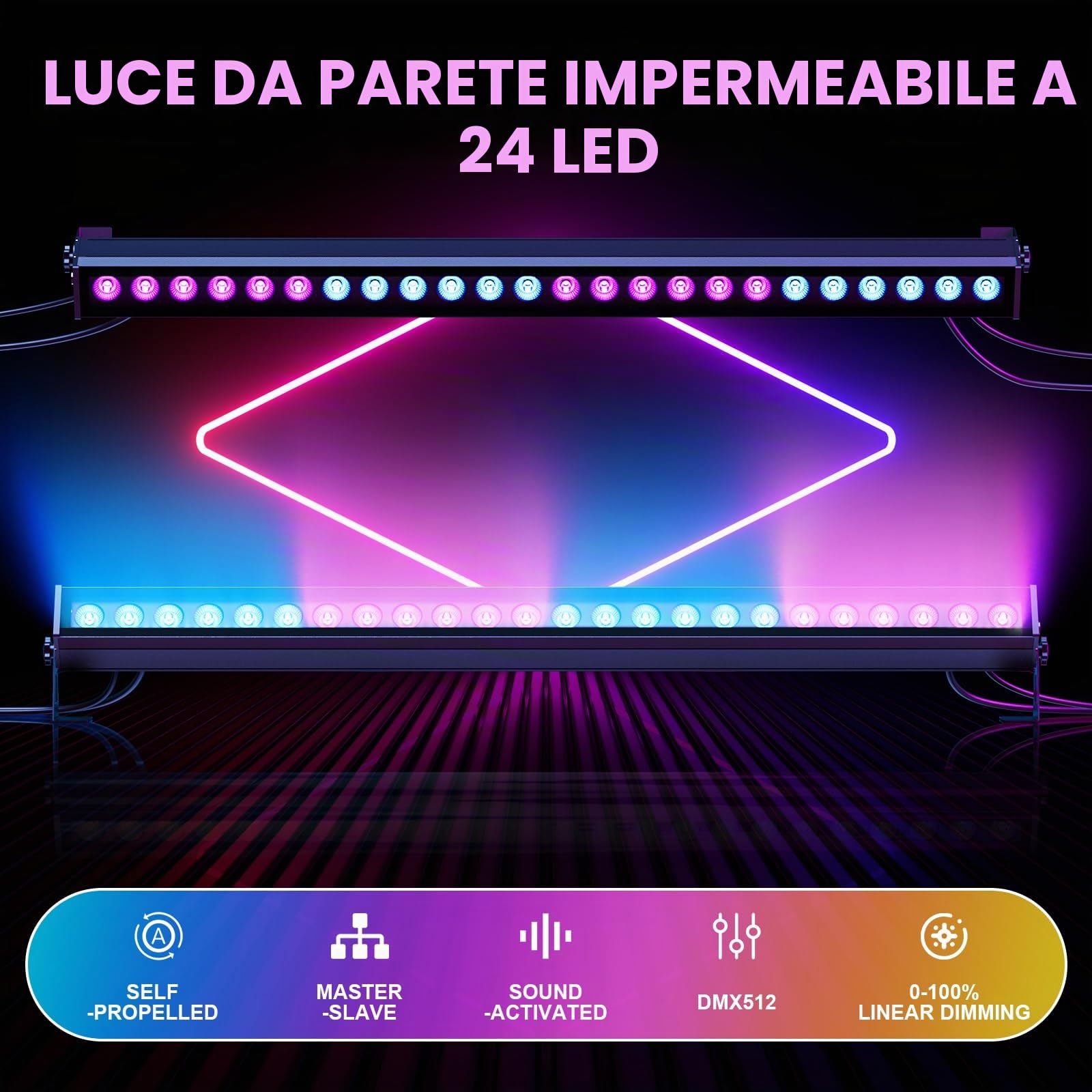 Impermeabile Wallwasher,120W 24 LED (3 in 1) Barra Luminosa,Yespick Luce da Palcoscenico Luci Effetti Luce Stroboscopica,Illuminazione Palco per Feste Bar DJ Discoteca Matrimonio Concerti Festival