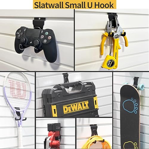 Miniatura 9 de Slatwall - Ganchos para colgar en la pared, accesorios de Slatwall para garaje, ganchos y ganchos de varios tamaños, paquete de 14