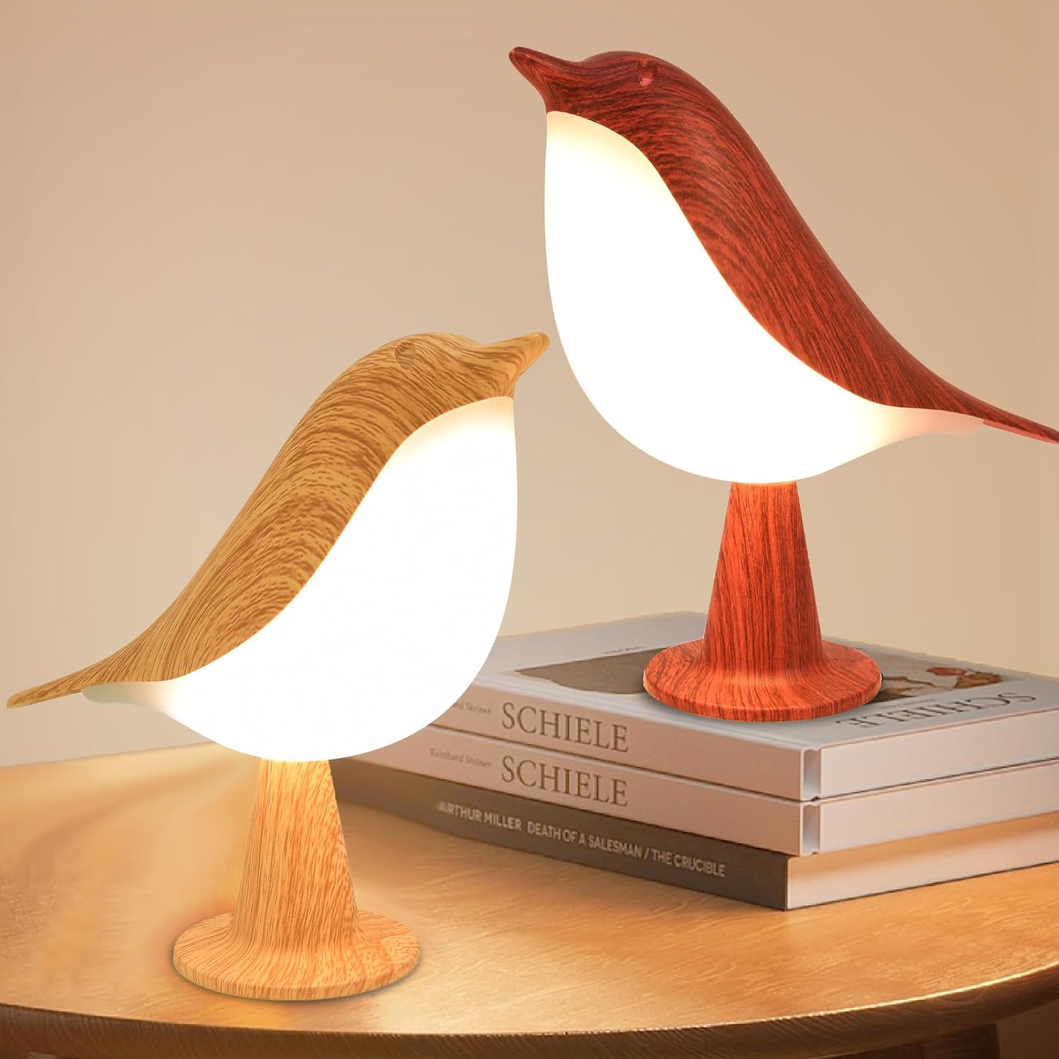 2pack small cute bird table lamp, touch bird night light, cordless bedside lamp, desk lamp for reading, 3-way dimmable usb rechargeable battery 2600mah nightstand lamp for bedroom, home/office decor 2pack maple red
