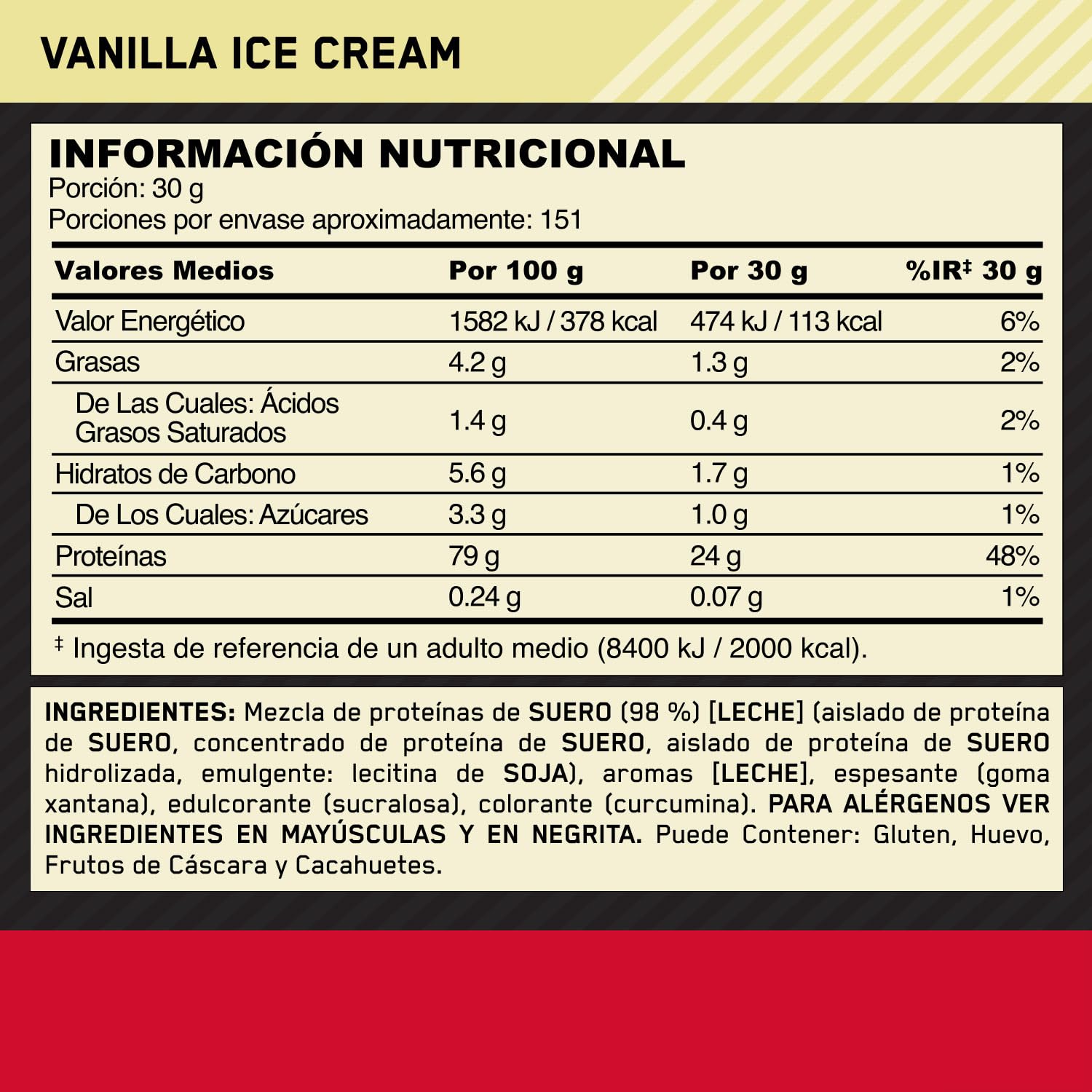 Optimum Nutrition Gold Standard 100% Whey, Proteína en Polvo, Sabor Helado de Vainilla, 4.53kg, 151 Servicios