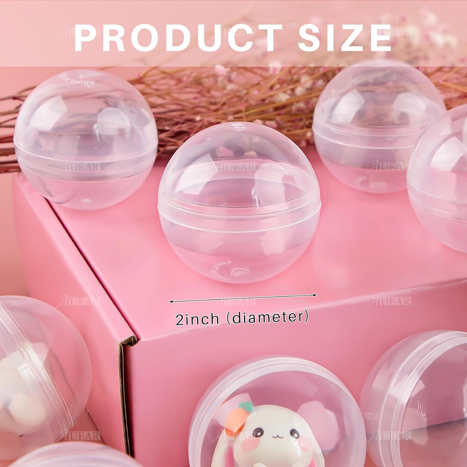 AUEAR, 100 Pack Translucent Small Round Capsules 2 Inch Vending Machine Empty Plastic Gumball Machines Containers for Party Favor Prize