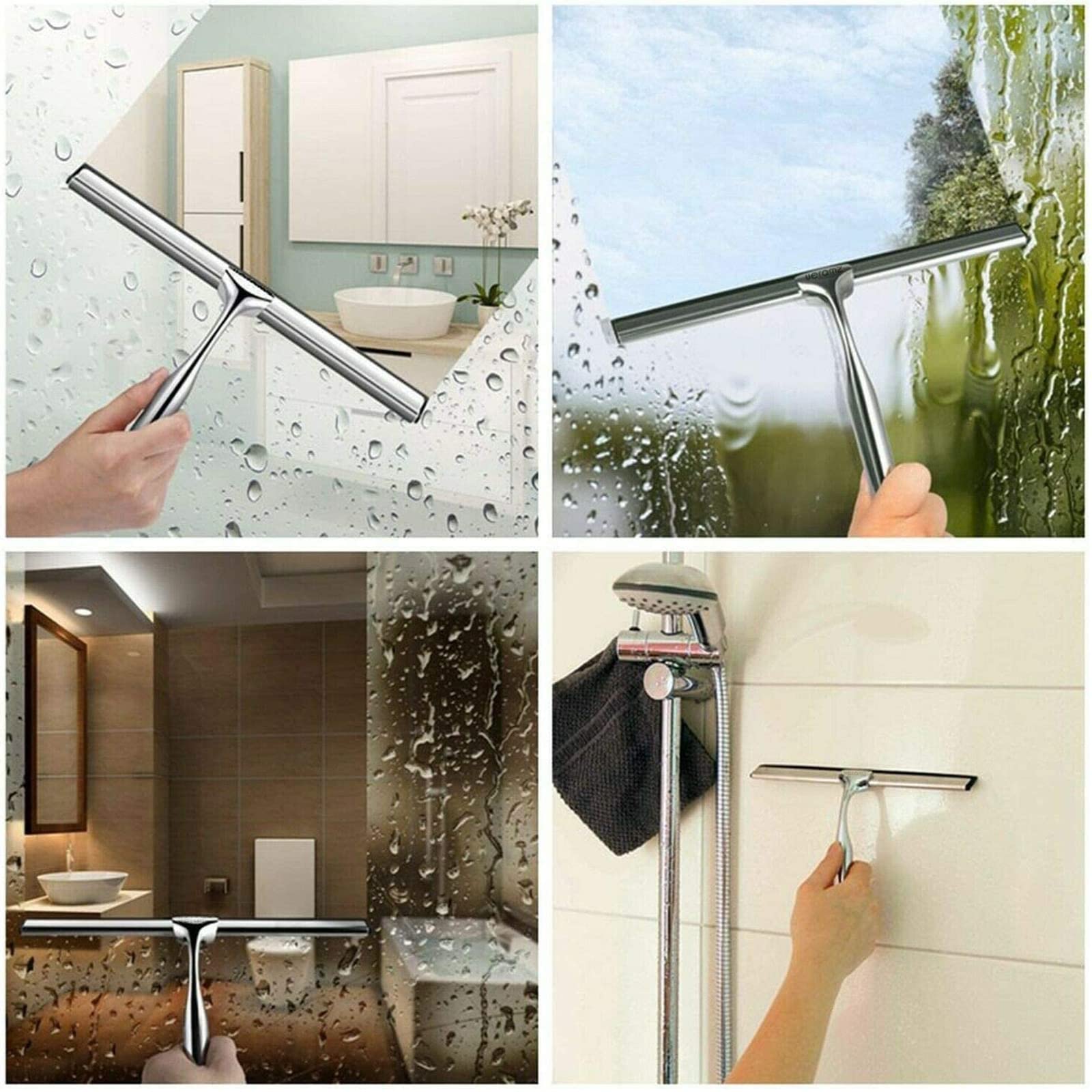 Rasqueta Limpiacristales Ducha, Escobilla Limpiador Mamparas Ducha, Rasqueta Limpia Cristales Ducha, Limpiar Mampara Ducha Cristal con Gancho para Espejo Baño Espejo Coche Limpieza De Ventanas