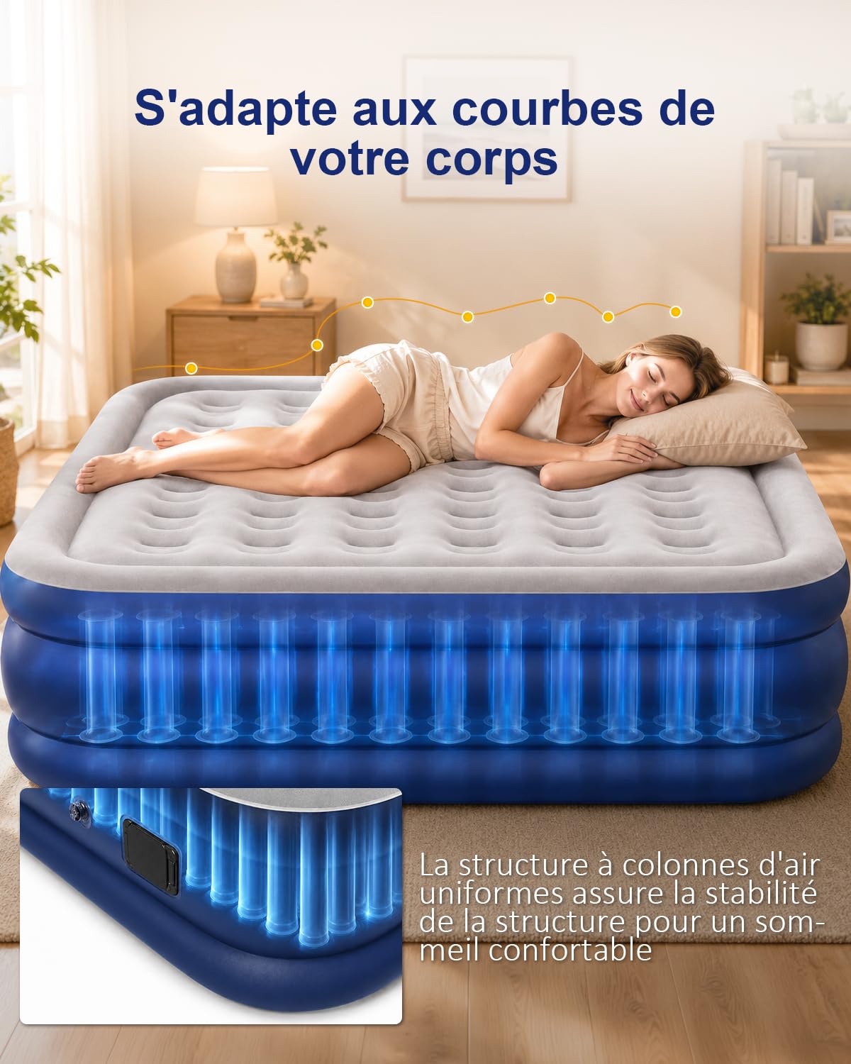 Spopal Matelas Gonflable 2 Personnes,200x152x40cm,2600mAh,Charge Max 450kg | Pompe Électrique Intégrée Rechargeable,PVC Épais Anti-Fuite Imperméable,Lit Gonflable Portable pour Camping Invités Voyages