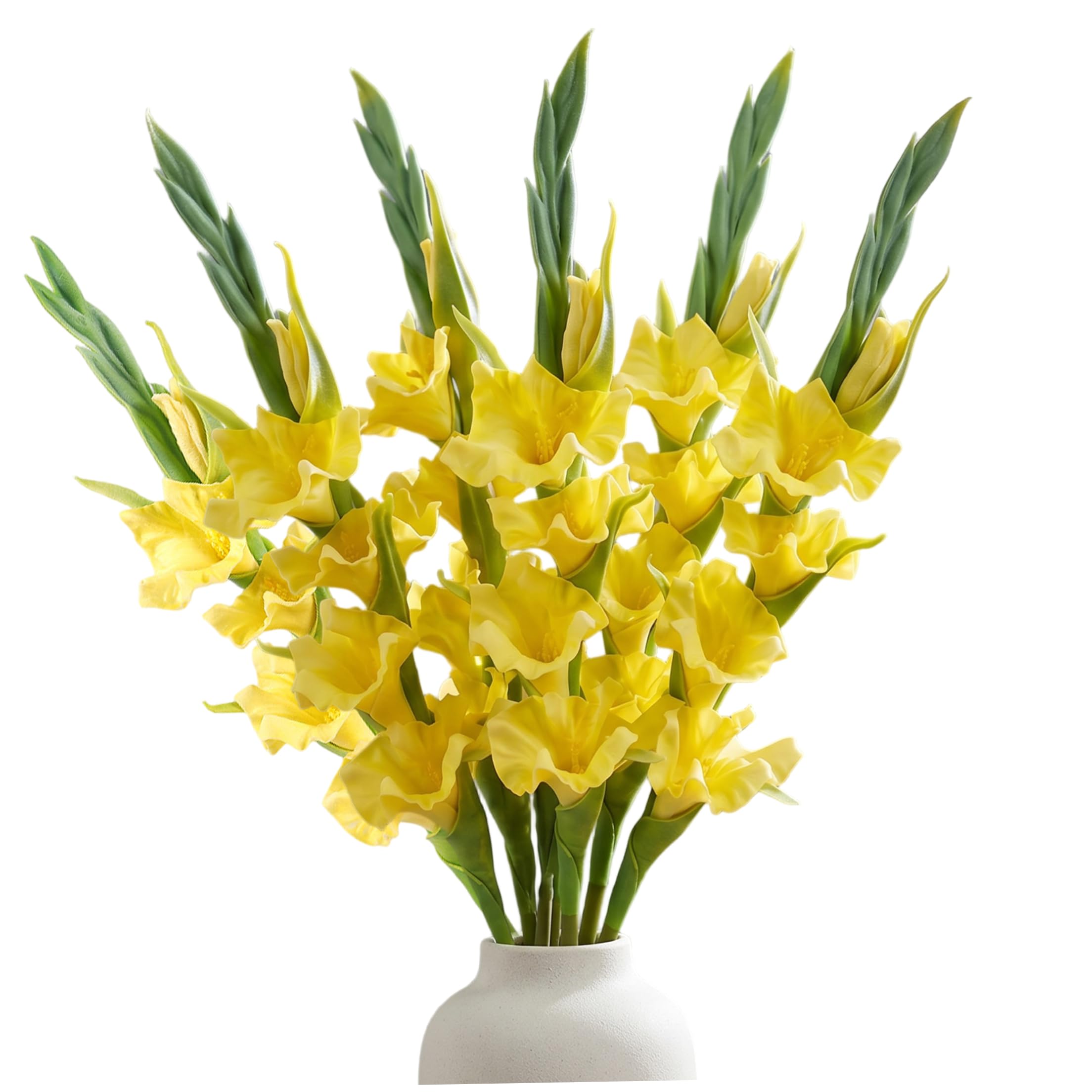 Tsawntd 6PCS Gladiolus Artificial Flowers, 22in Realistic Faux Flowers for Vase, Lifelike Flower Stems for Home Decor, Yellow Delphinium Artificial Faux for Vase Flower