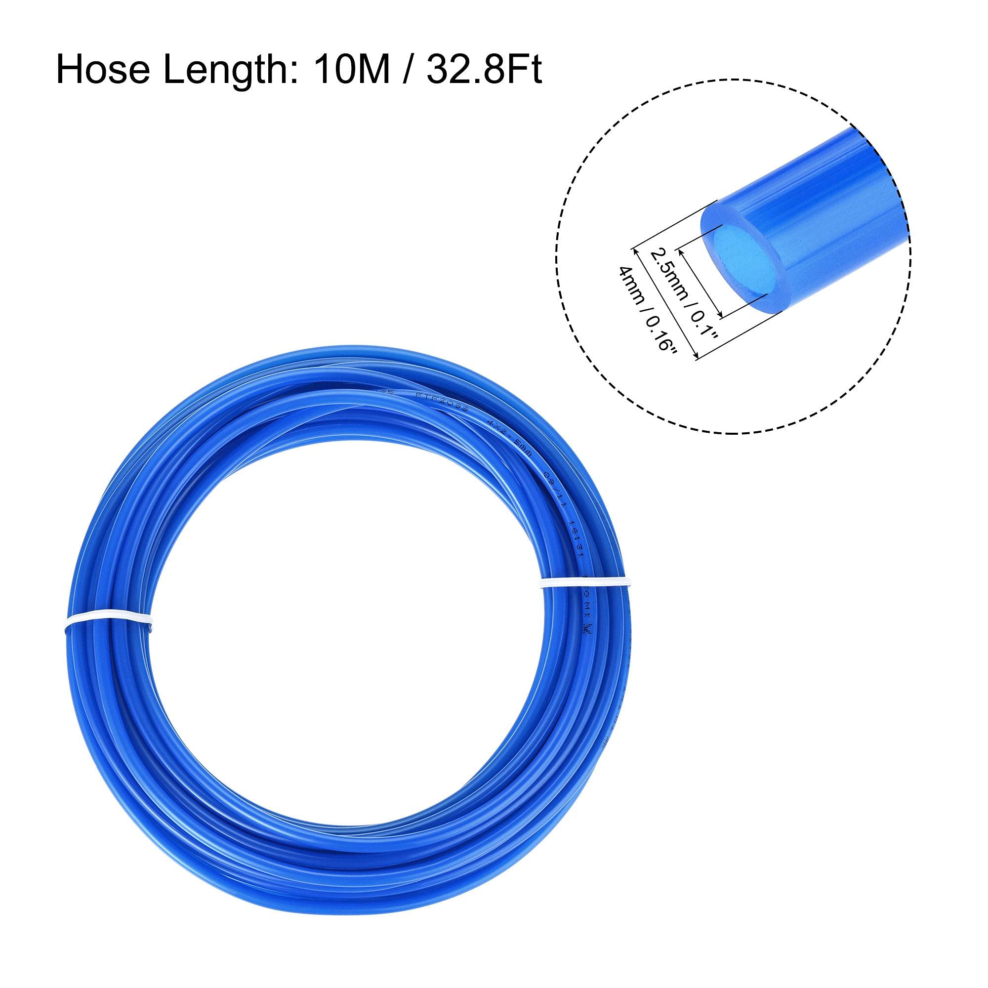 uxcell Pneumatic 4mm OD Polyurethane PU Air Hose Tubing Kit 10 Meters Blue with 14 Pcs Push to Connect Fittings