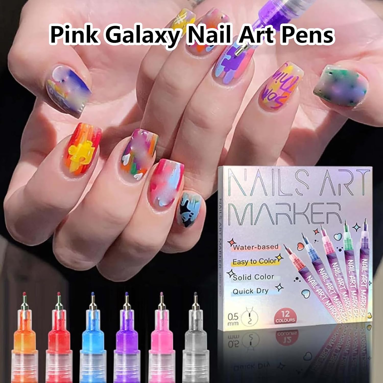Pink Galaxy Nail Art Pens Fine Tip 0.5mm, Nail Art Markers 24 Pack, Waterproof and Quick-Drying Nail for DIY Design, Beauty Adorn Manicure Tool Markers for Natural Nails for Home Salon (2 Set)